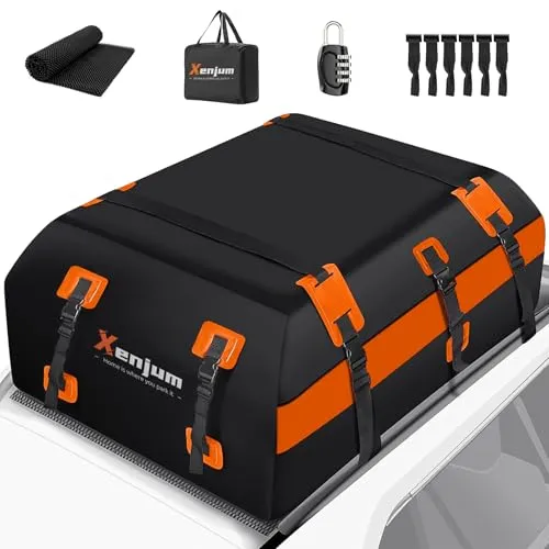 1000D Waterproof Car Roof Cargo Carrier, Upgrade Car Roof Top Bag for All Cars Rooftop Storage with/Without Rack, Soft Vehicle Luggage Box with Anti-Slip Mat, A Security Lock (15 Cubic Feet)