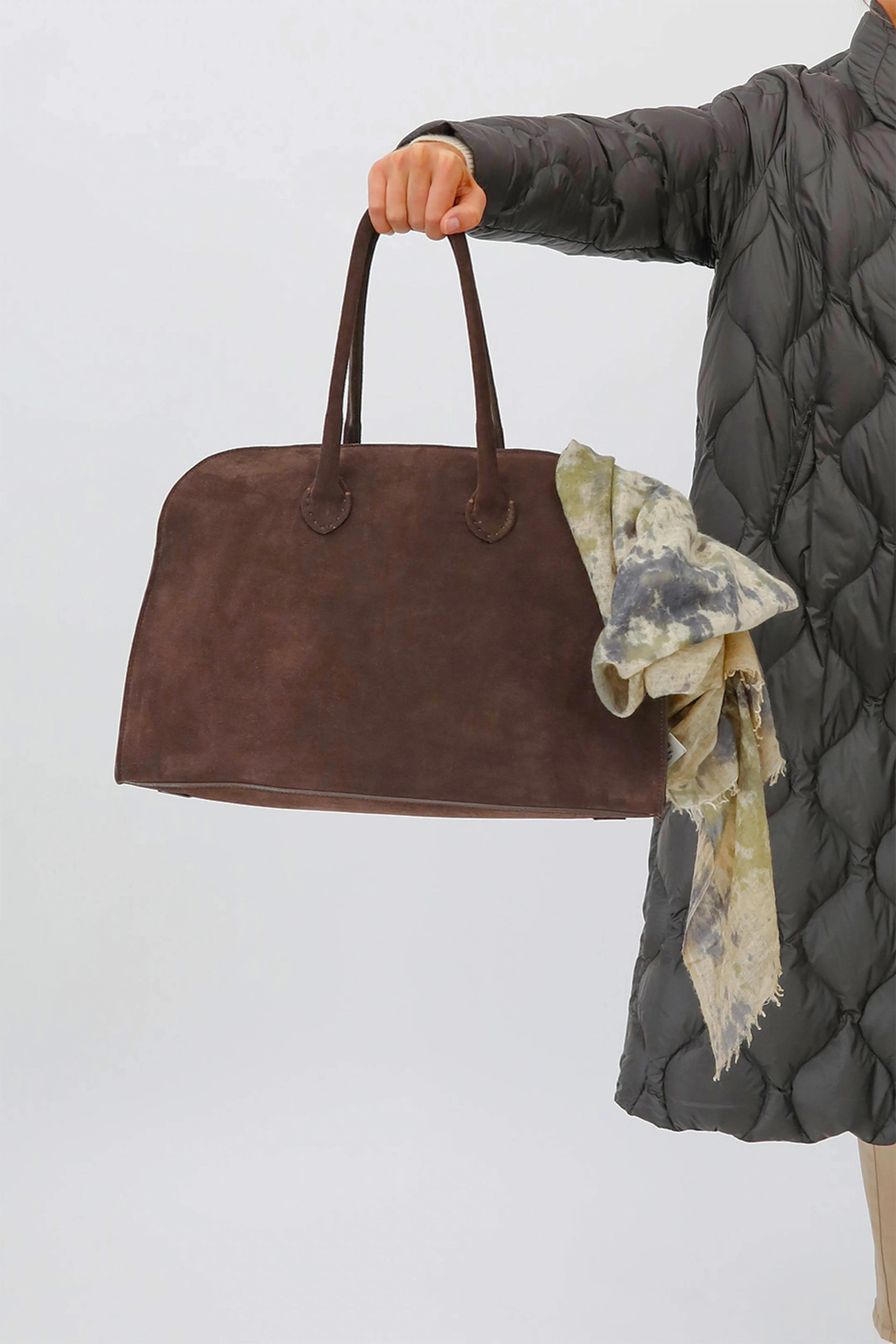 ARDEN HANDBAG IN ITALIAN SUEDE DARK BROWN