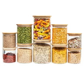 Bamboo Glass Jars Small Pantry Container Pack