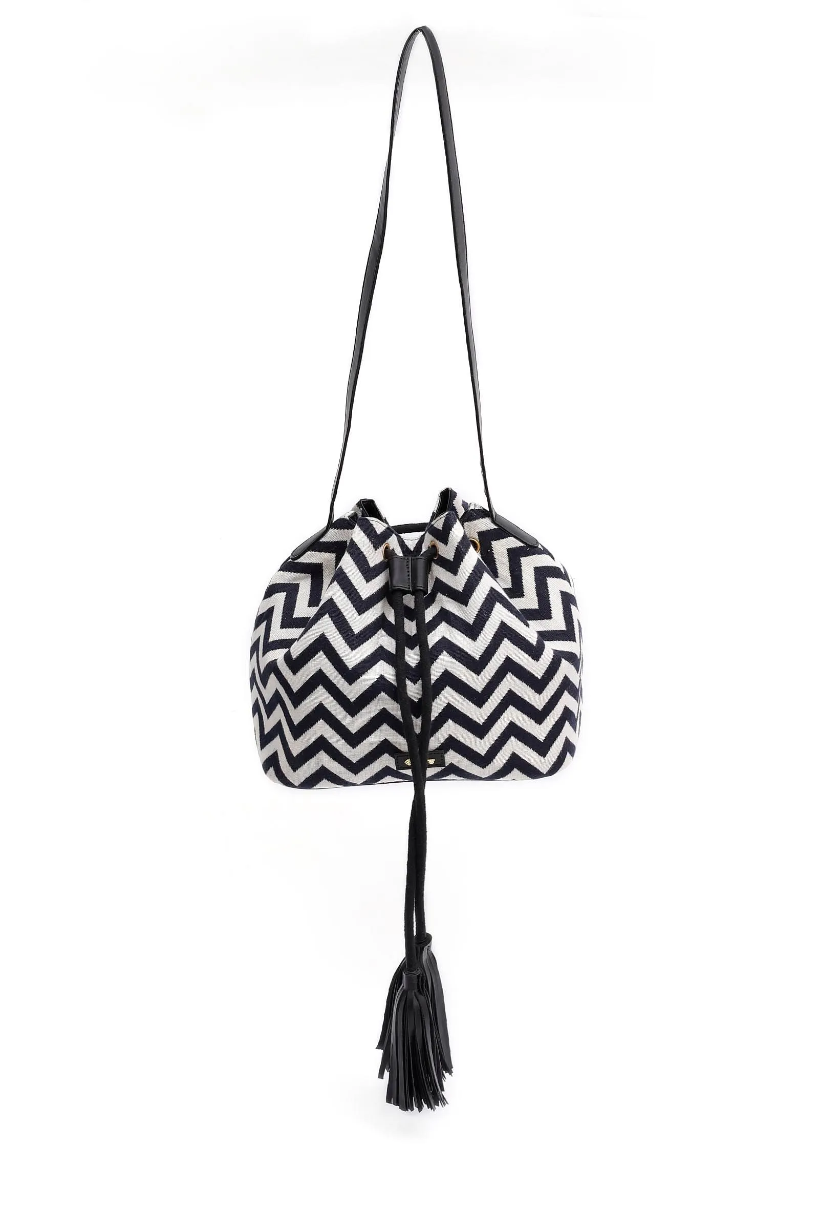 Black and White Zig Zag Jacquard Bucket Bag