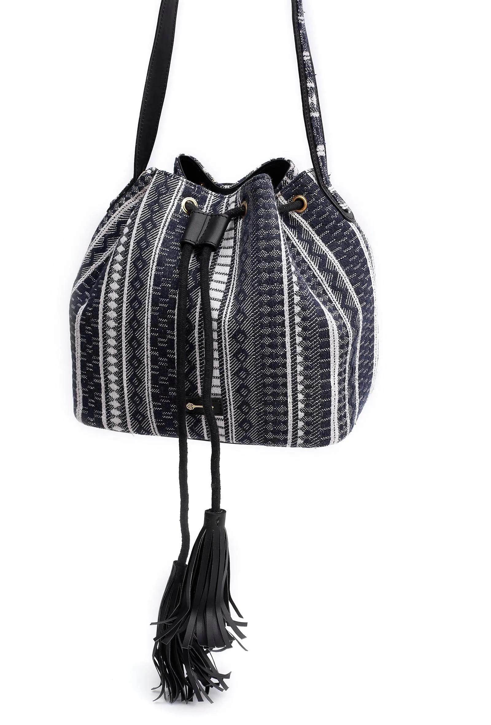 Black Jacquard Bucket Bag