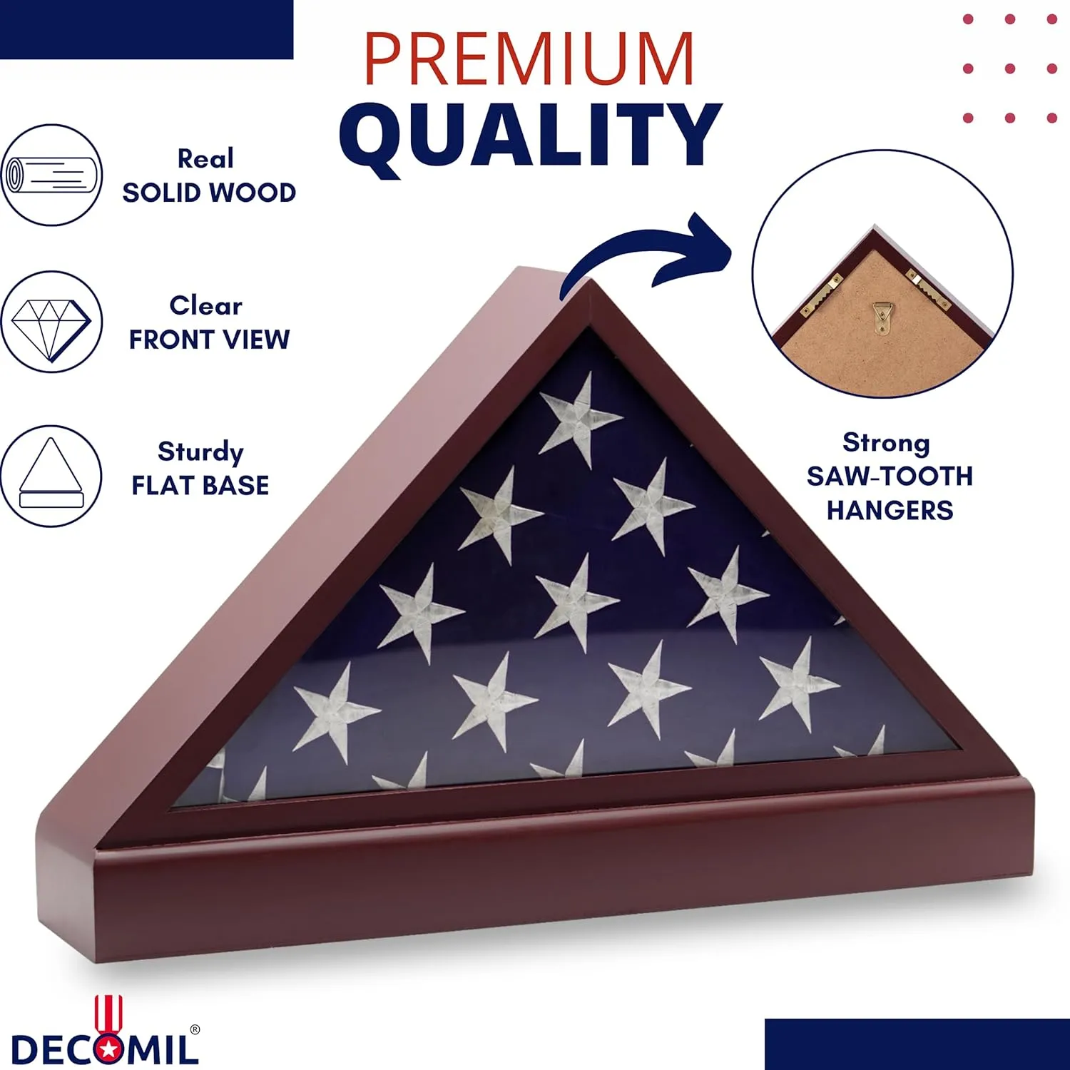 Burial Flag Display Case with Pedestal - Solid Wood Cherry Finish for 5x9 Flags