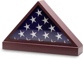 Burial Flag Display Case with Pedestal - Solid Wood Cherry Finish for 5x9 Flags