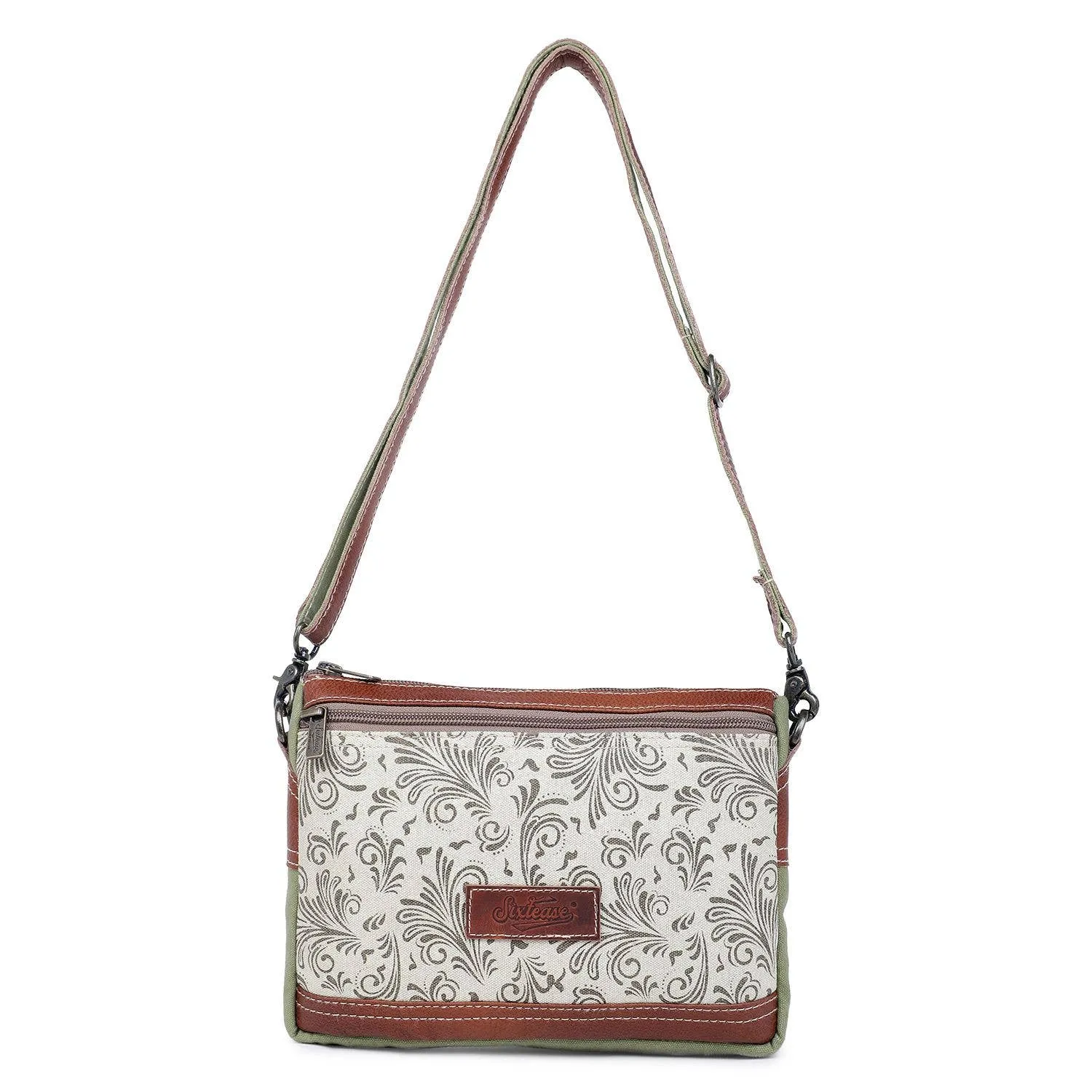 Canvas  Leather Women's Crossbody Bag - Platinum/Cadet Gray