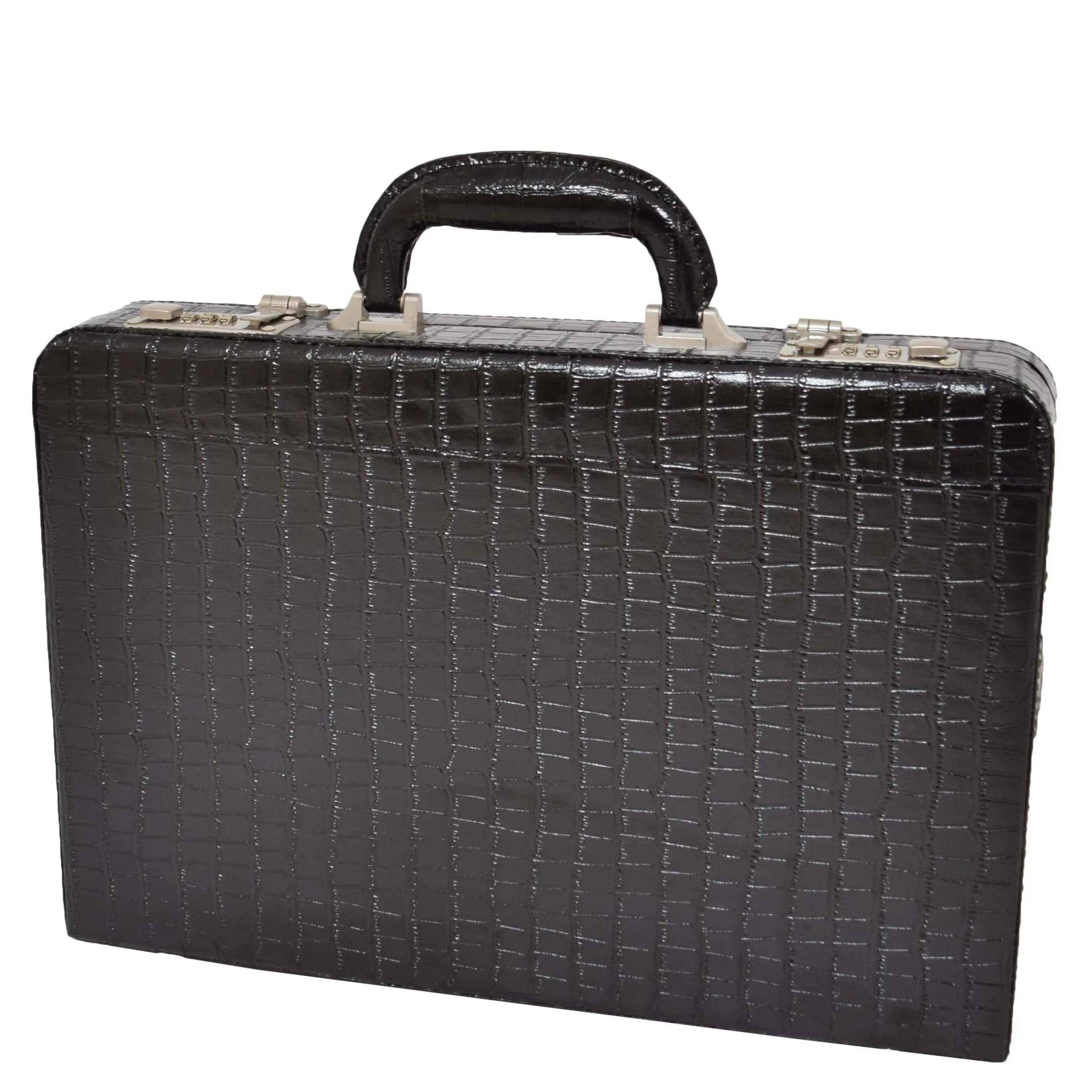 Croc Print Attache Briefcase Classic Faux Leather Bag C521 Black Small