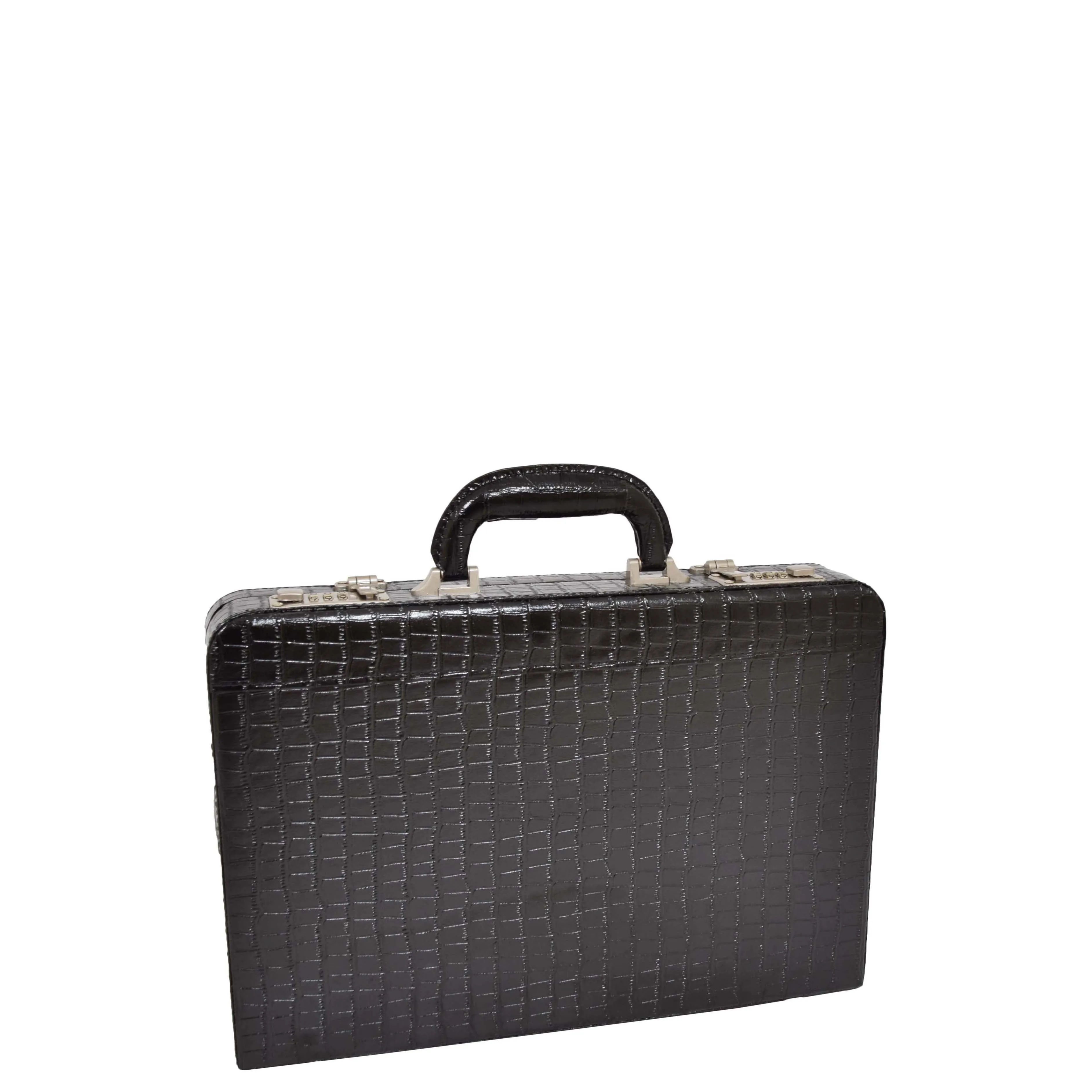 Croc Print Attache Briefcase Classic Faux Leather Bag C521 Black Small