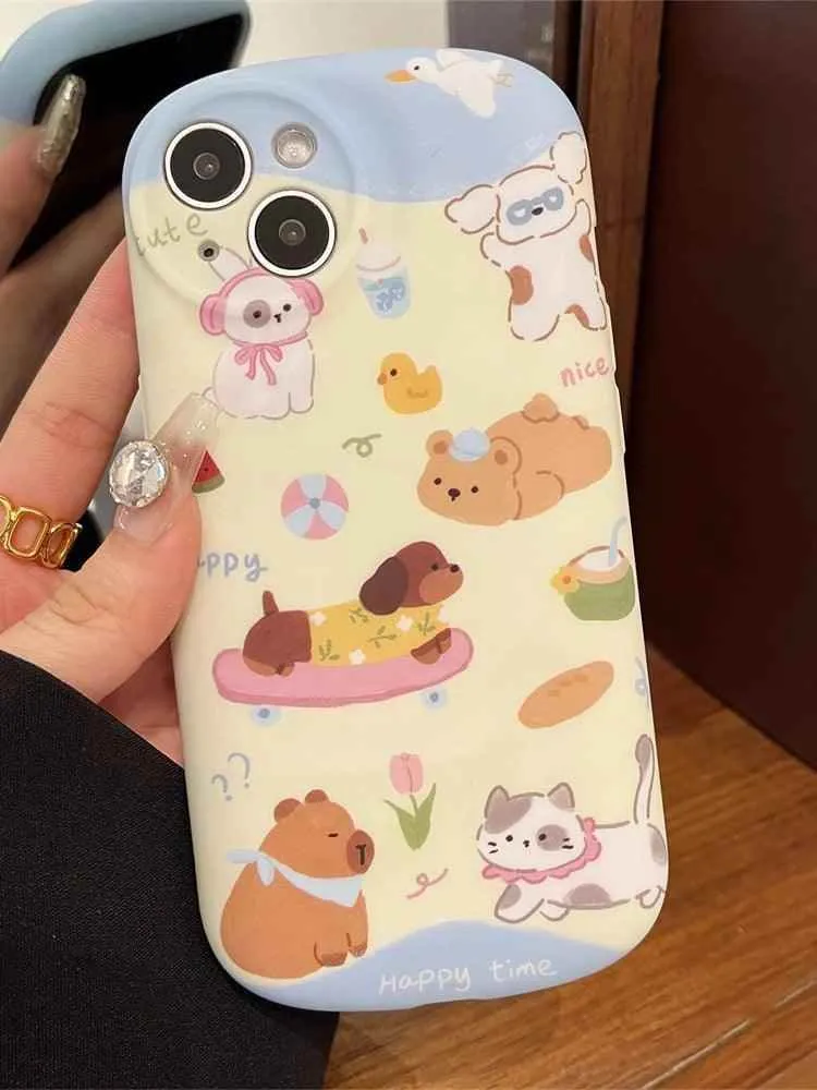 Cute Phone Cases: Cartoon Dog & Cat Oval Silicone Case for iPhone 15 Pro Max, 14, 13, 11, 12 - TSP289