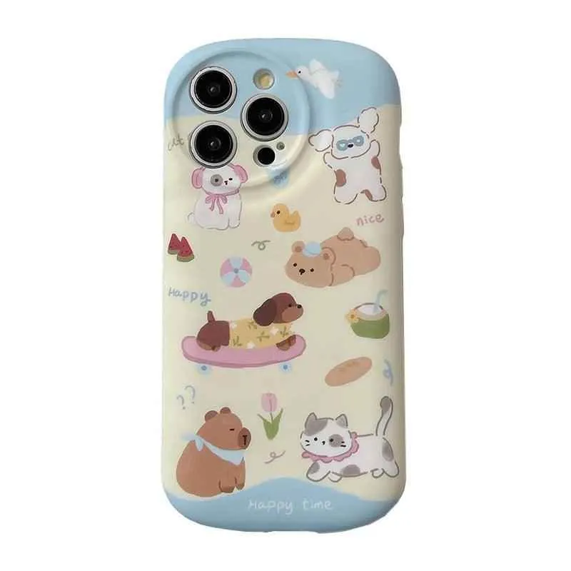 Cute Phone Cases: Cartoon Dog & Cat Oval Silicone Case for iPhone 15 Pro Max, 14, 13, 11, 12 - TSP289