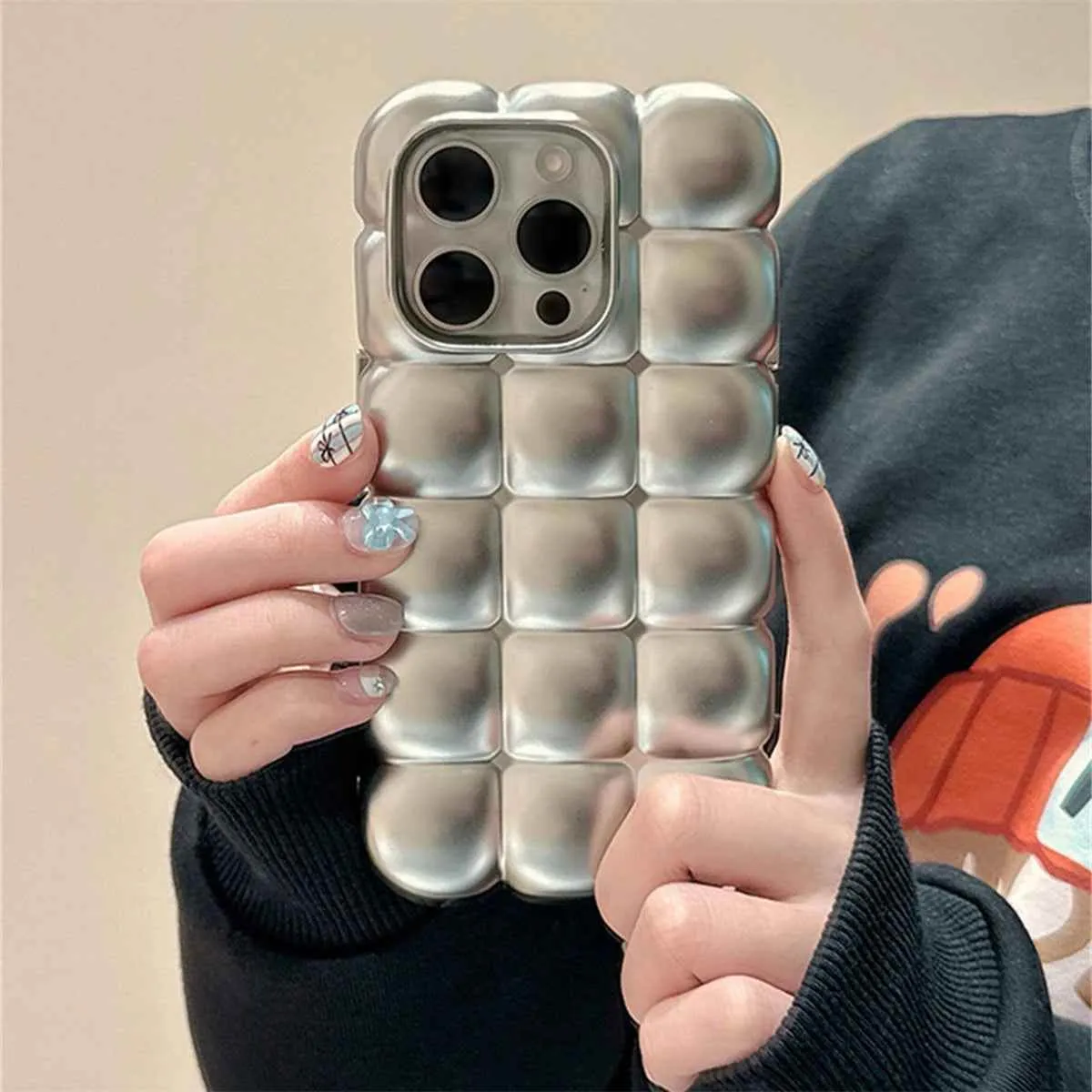 Cute Phone Cases for iPhone 15, 14, 13, 12, and 11 Pro Max - Metal Silver - Stylish Lattice - TSP282