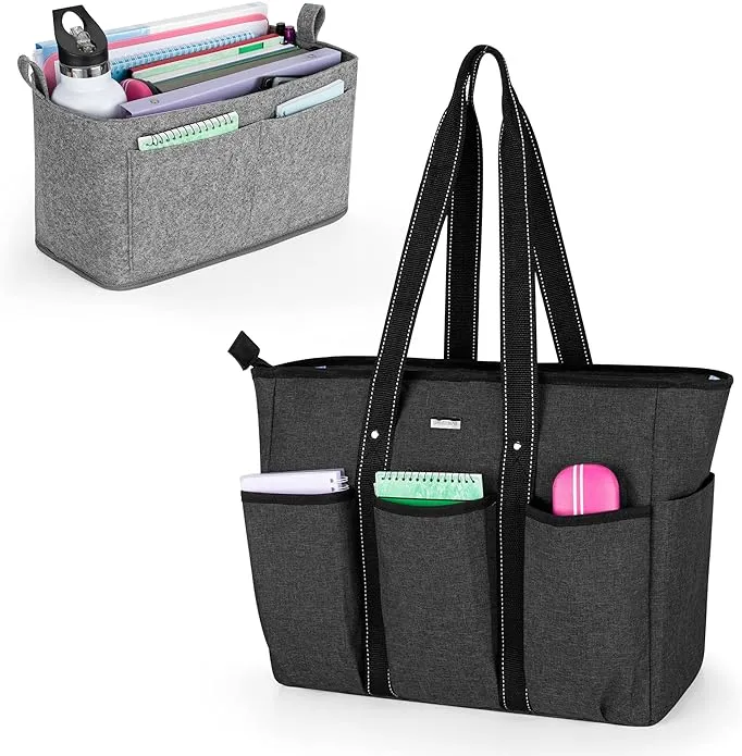 Damero Teacher Bag with Felt Organiser Insert, Teacher Utility Tote Bag with Laptop Sleeve for Work Travel School