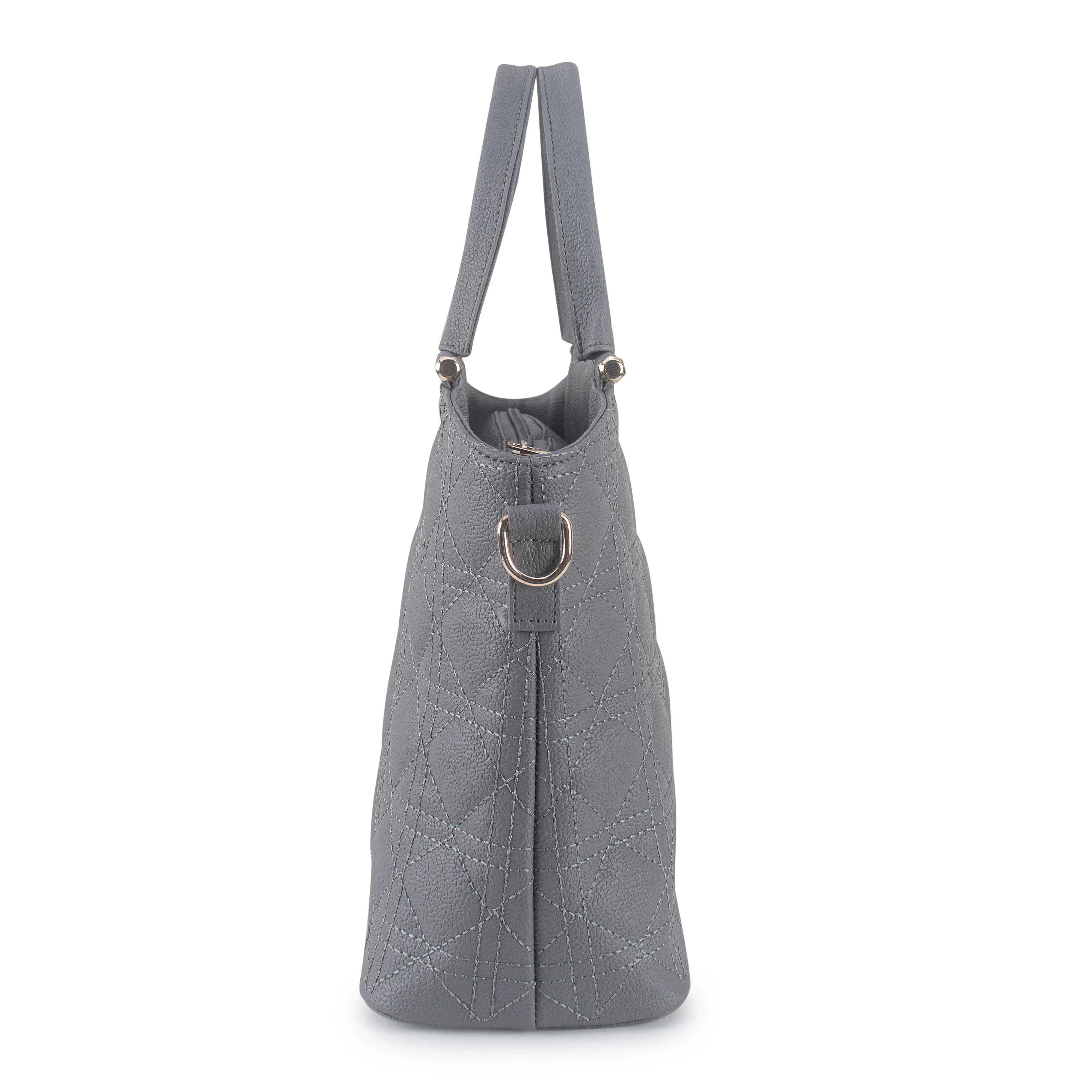 Grey Spacious Quilted Hand Bag