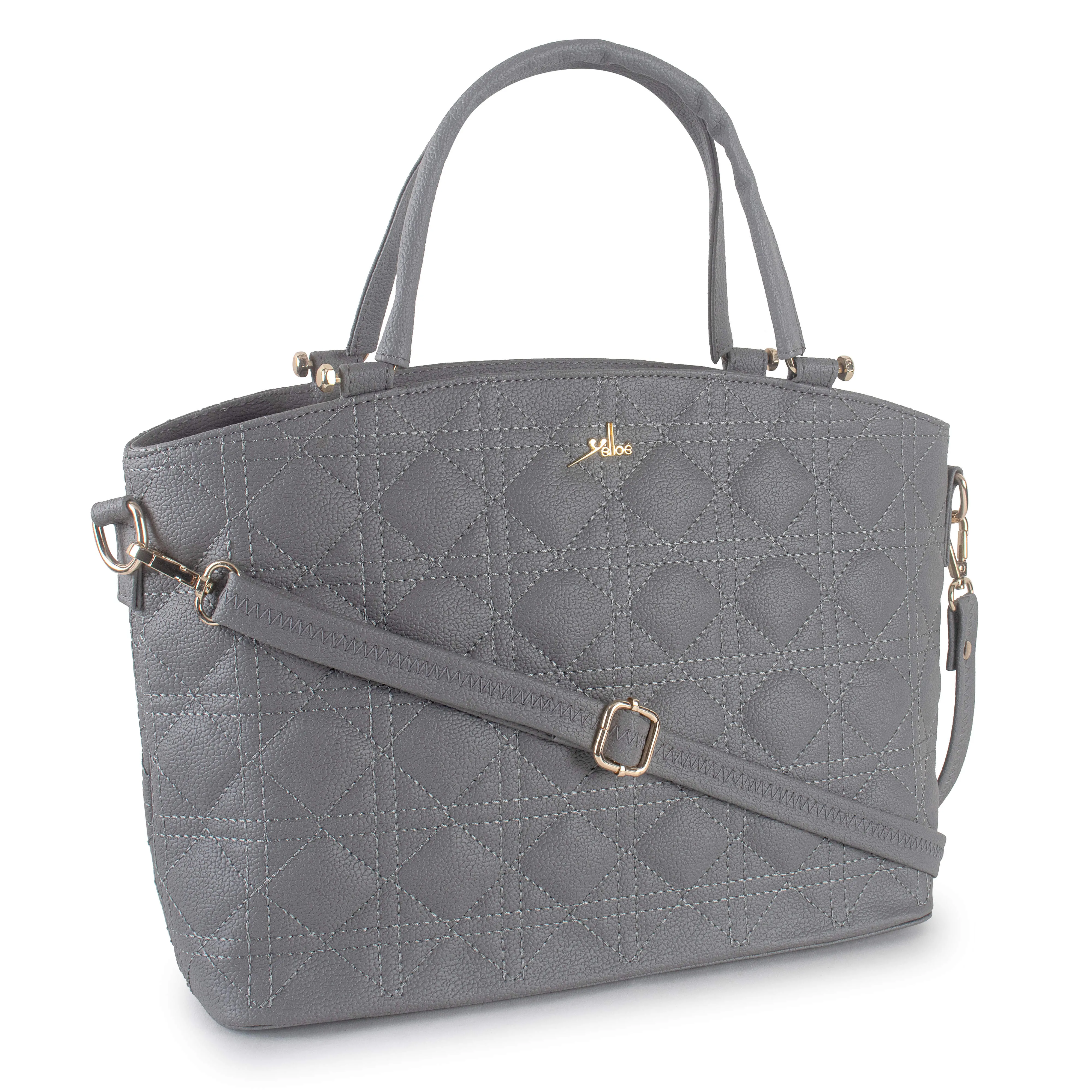 Grey Spacious Quilted Hand Bag