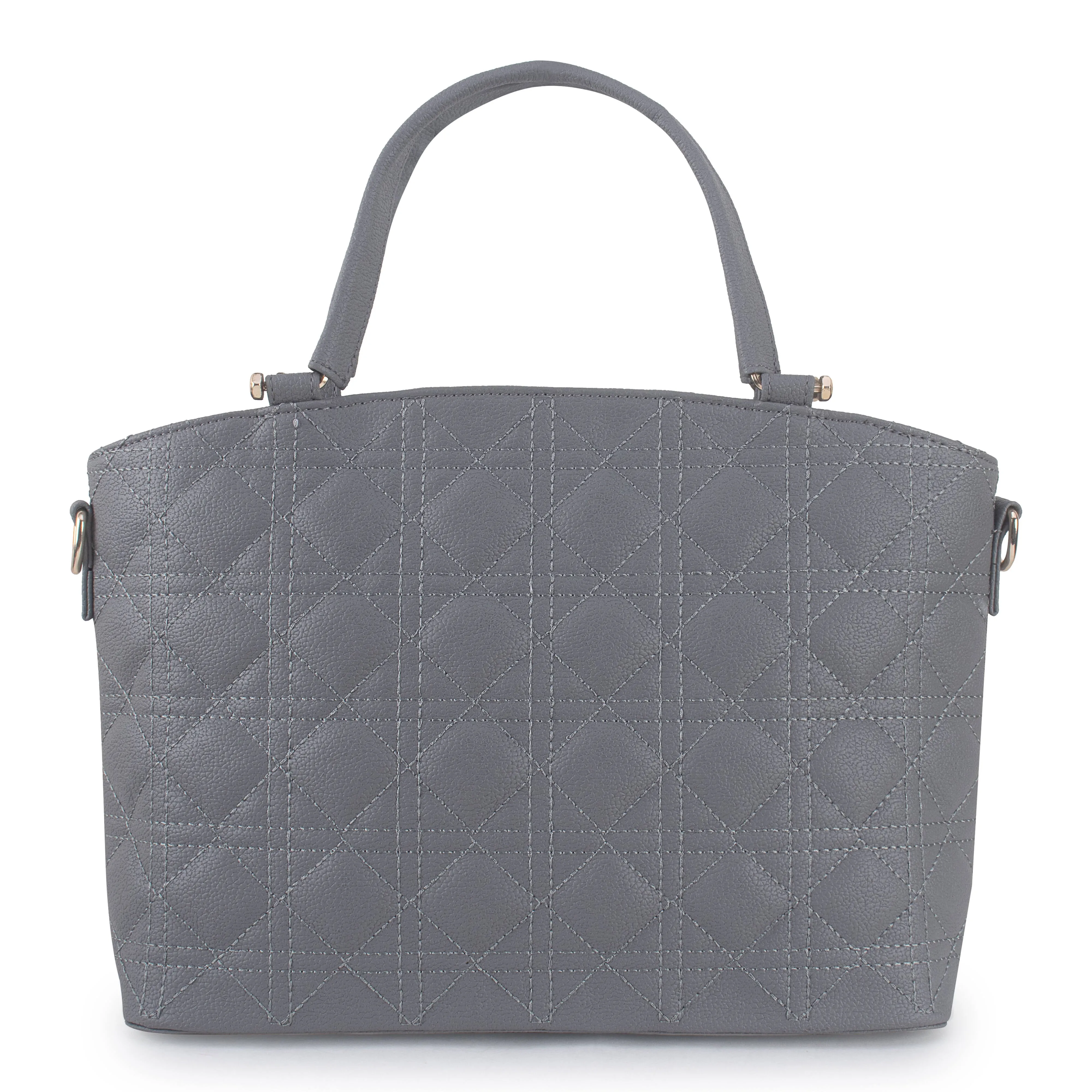 Grey Spacious Quilted Hand Bag