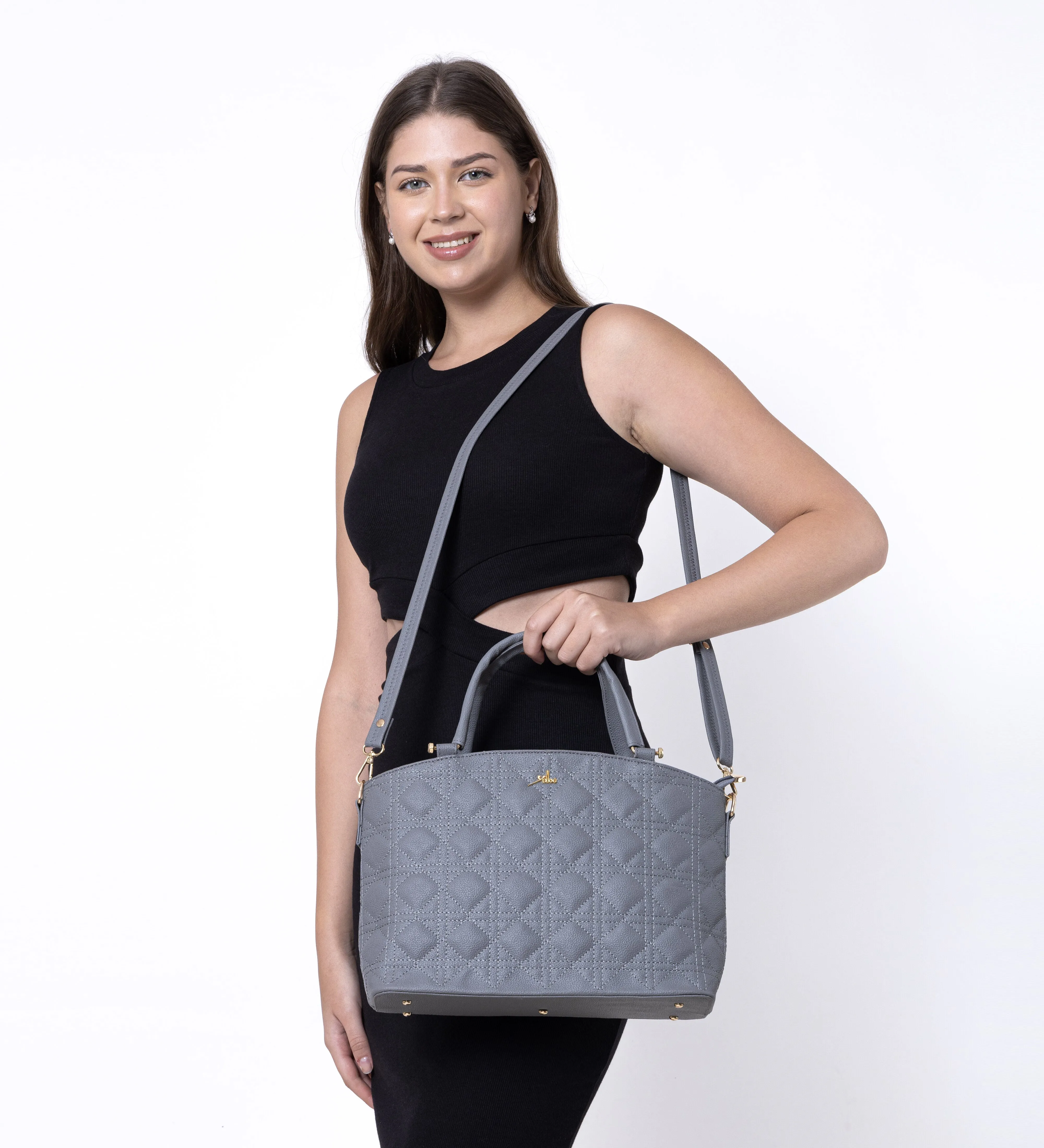 Grey Spacious Quilted Hand Bag