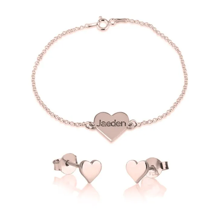 Heart Bracelet & EarRings Set,925 Silver,24K/Rose Gold,Mother&#39;s Day gift,Birthday gift,baby shower gift,bridesmaid jewelry,Aunt/Grandma gift