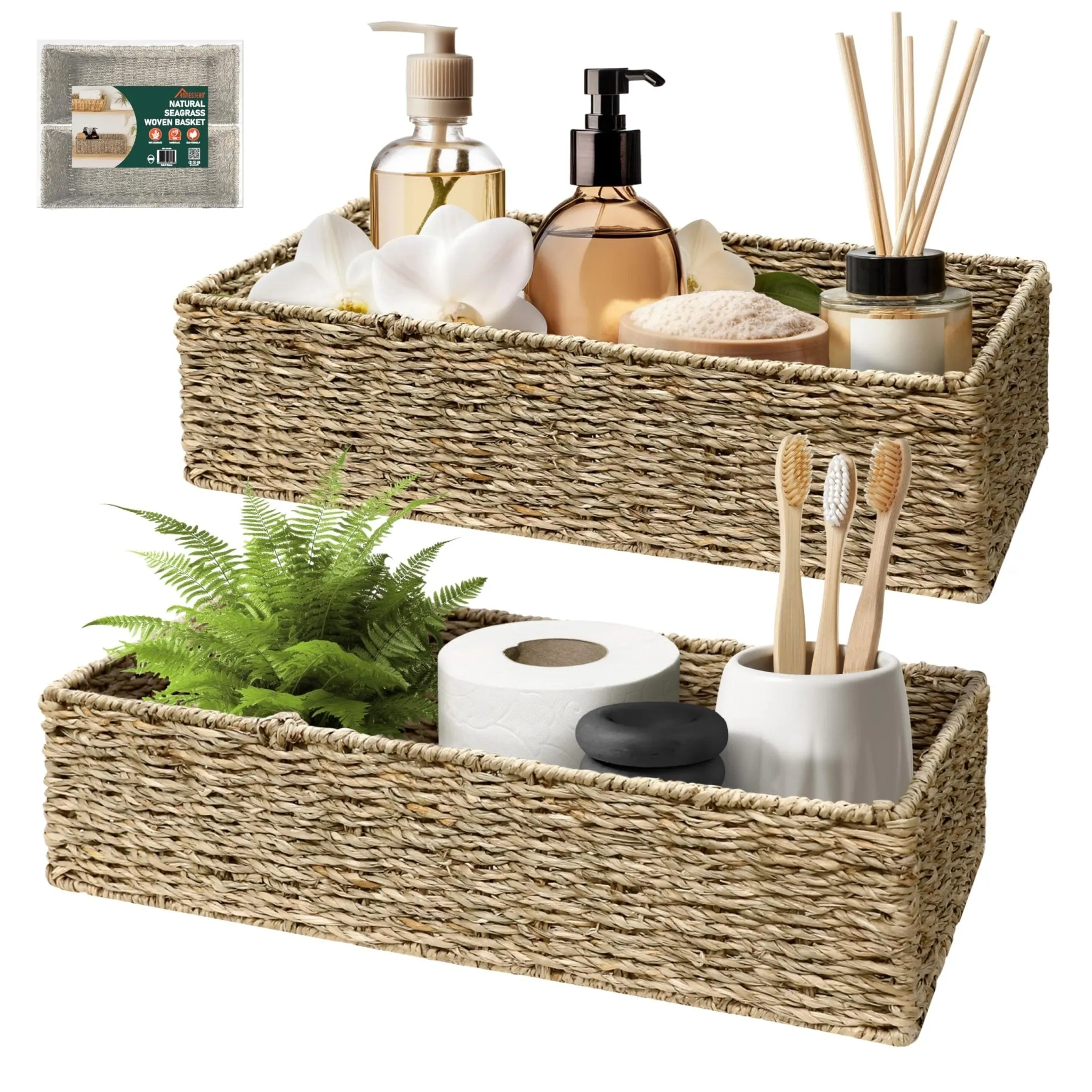 HOMESTEAD:  Hand Woven Rectangular Storage Baskets (2 Packs)