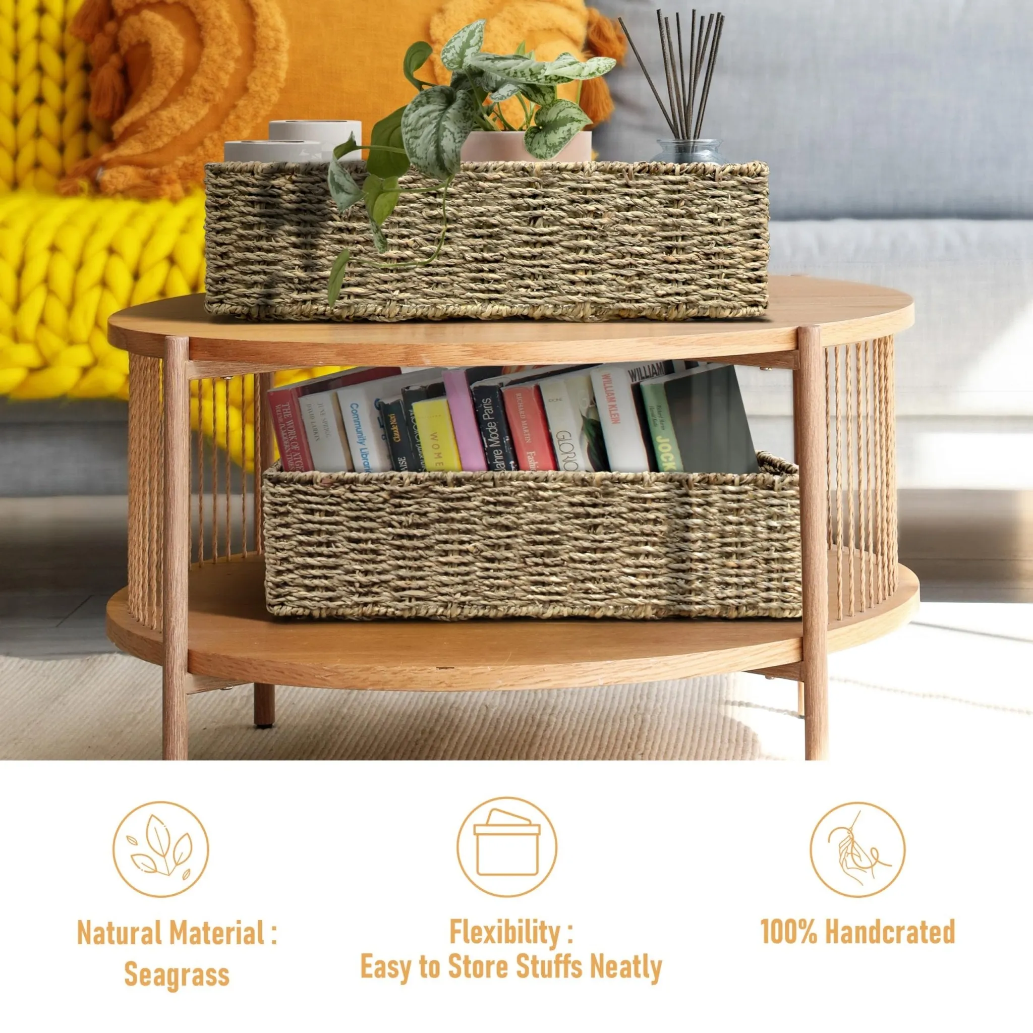 HOMESTEAD:  Hand Woven Rectangular Storage Baskets (2 Packs)