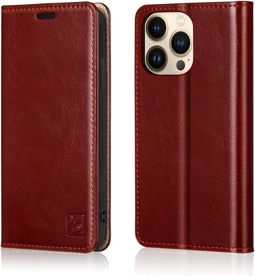 iPhone 14 Pro Max Case Genuine Leather Wallet Case