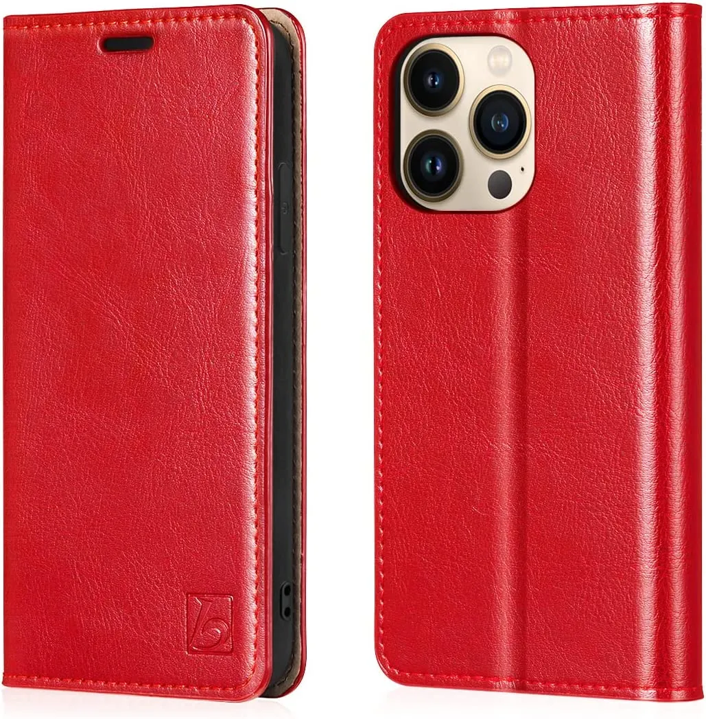 iPhone 14 Pro Max Case Genuine Leather Wallet Case