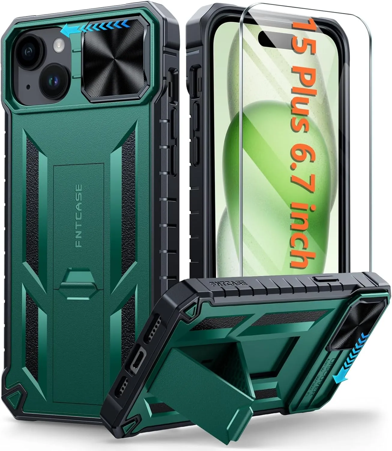 iPhone 15 Plus Heavy Duty Shockproof Kickstand Cover Case