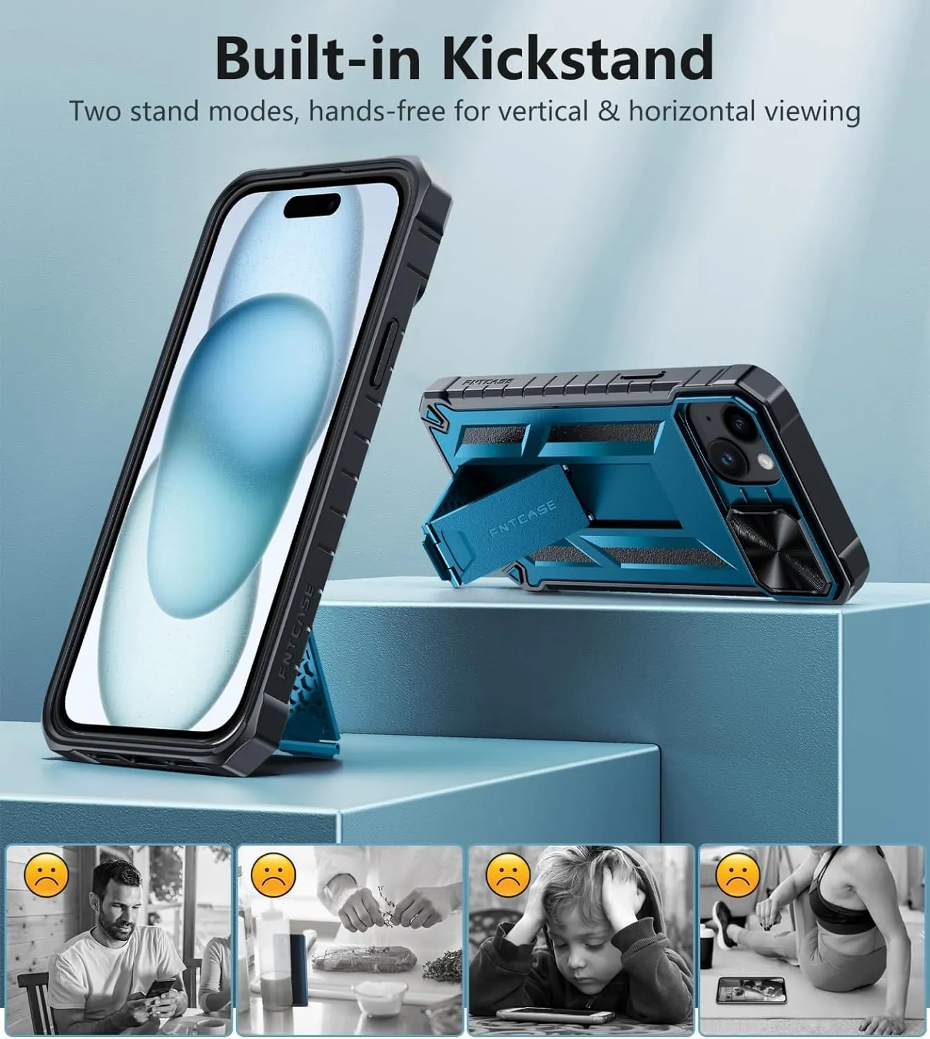 iPhone 15 Plus Heavy Duty Shockproof Kickstand Cover Case