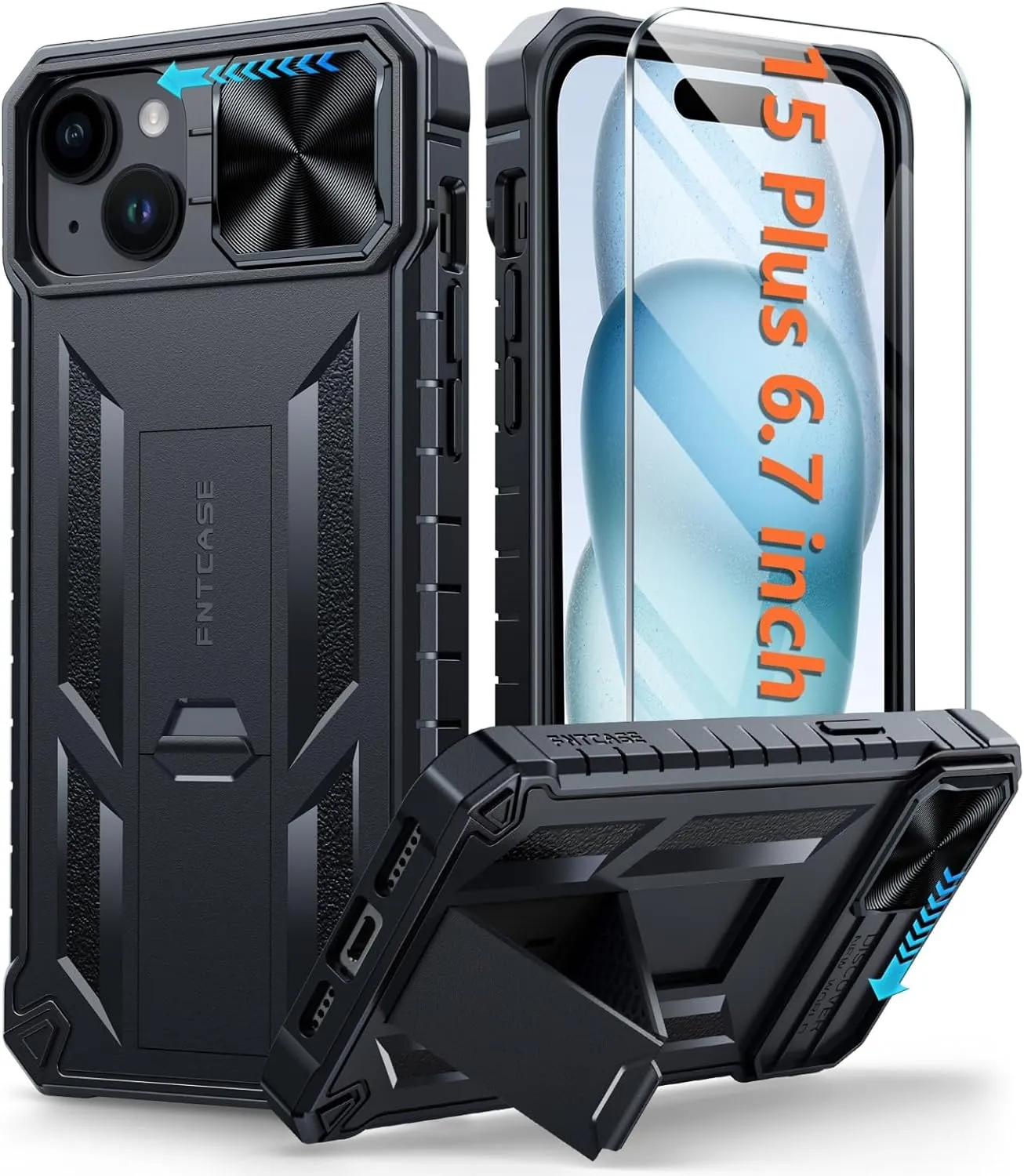 iPhone 15 Plus Heavy Duty Shockproof Kickstand Cover Case