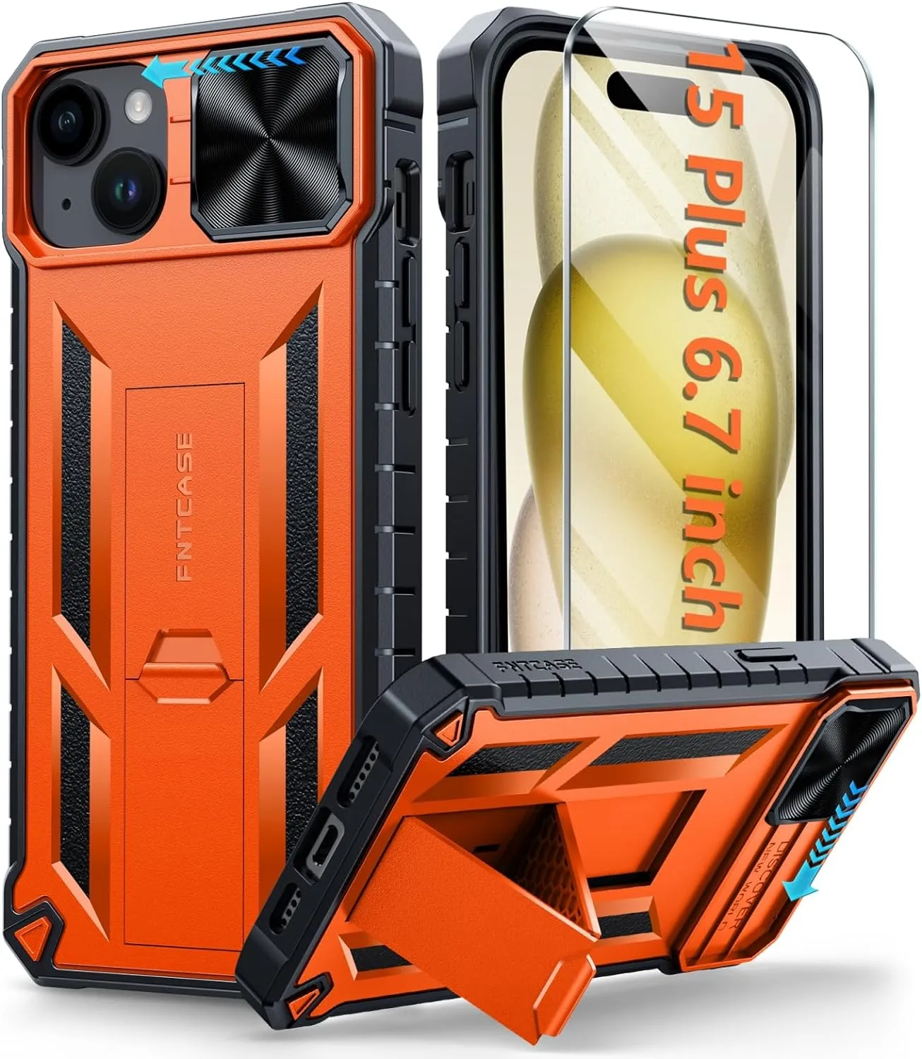 iPhone 15 Plus Heavy Duty Shockproof Kickstand Cover Case