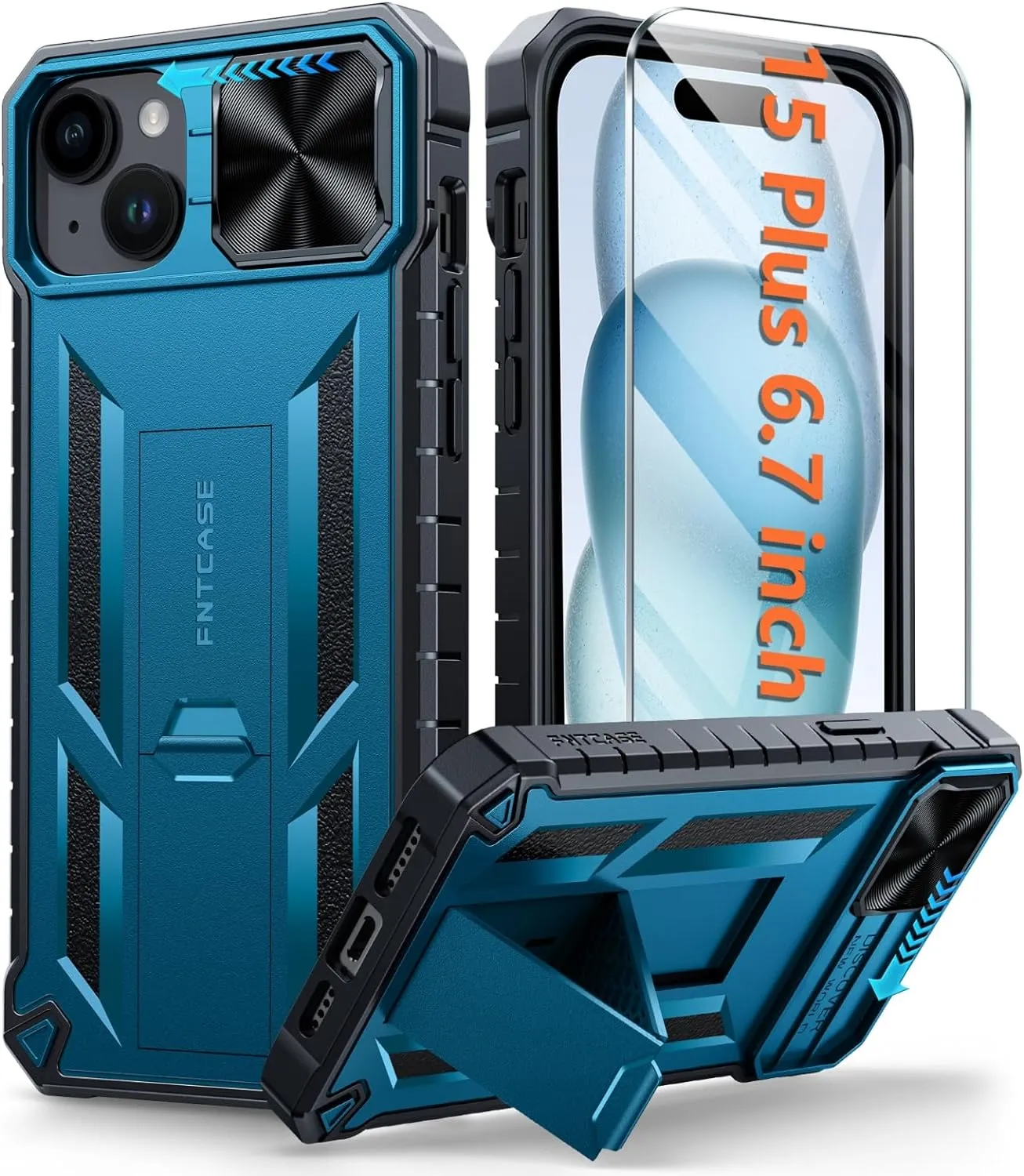 iPhone 15 Plus Heavy Duty Shockproof Kickstand Cover Case