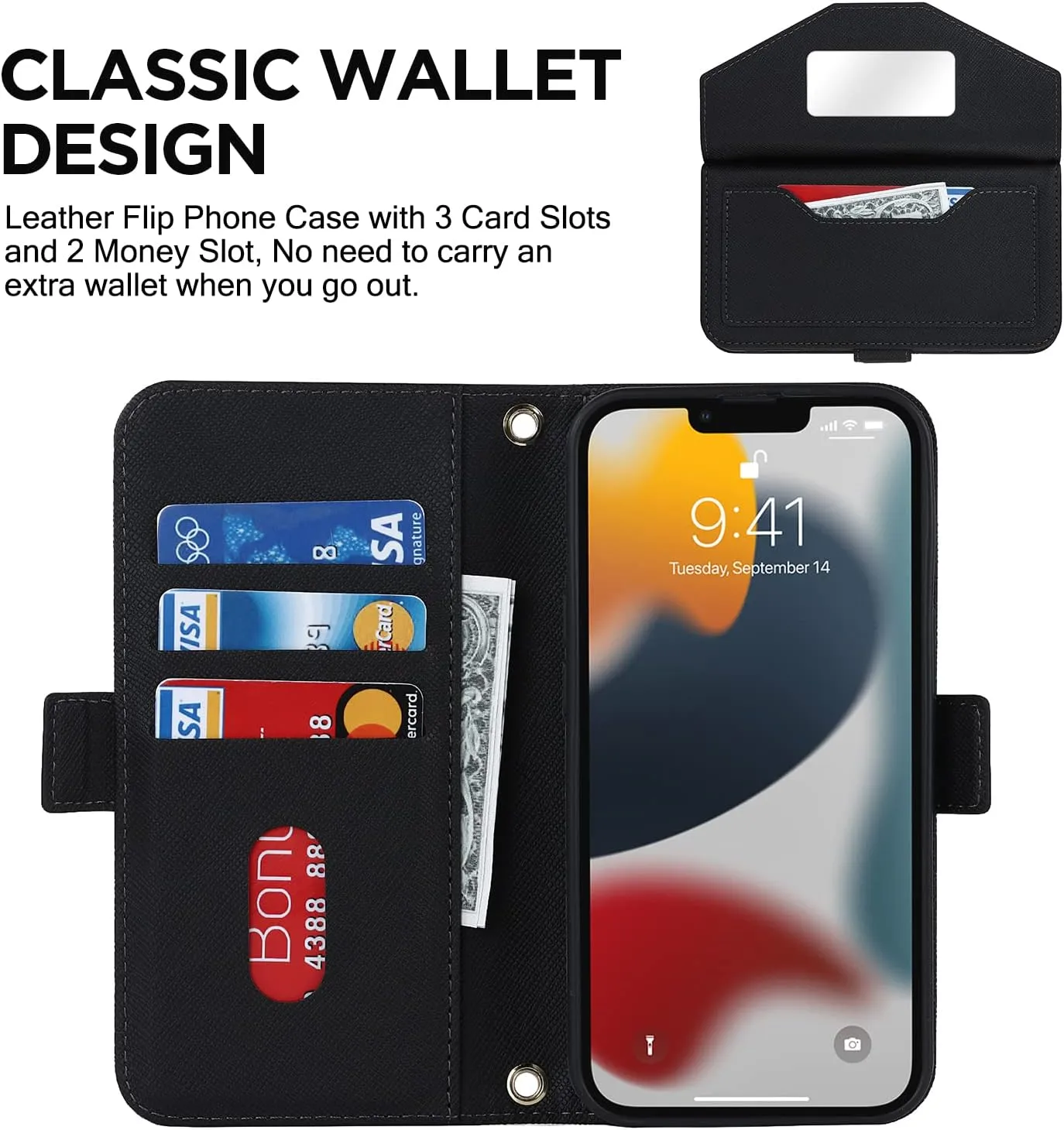 iPhone 15 Pro Max Wallet Case Shoulder Strap