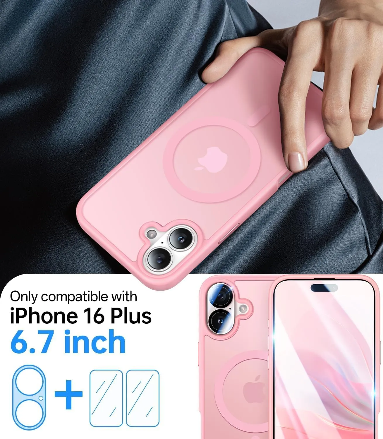 iPhone 16 Pro Case Pink Shockproof Drop Protection Mag safe Case