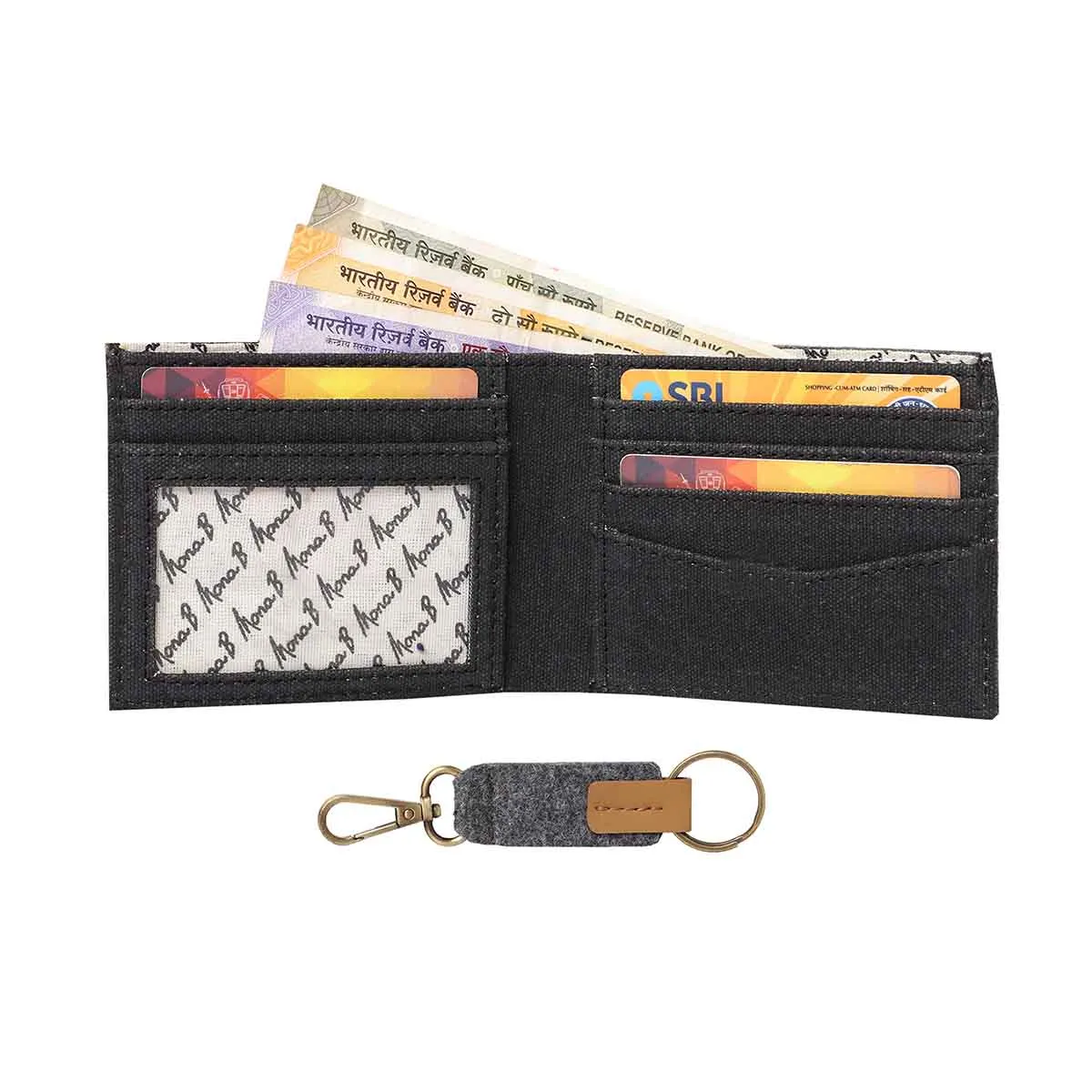 Mona B - RFID Blocking Wallet & Key Fob Combo Gift Set for Men: Arctic Dark Grey