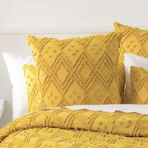 Park Avenue Medallion Cotton Vintage Washed Tufted Quilt Cover Set - Misted Yellow