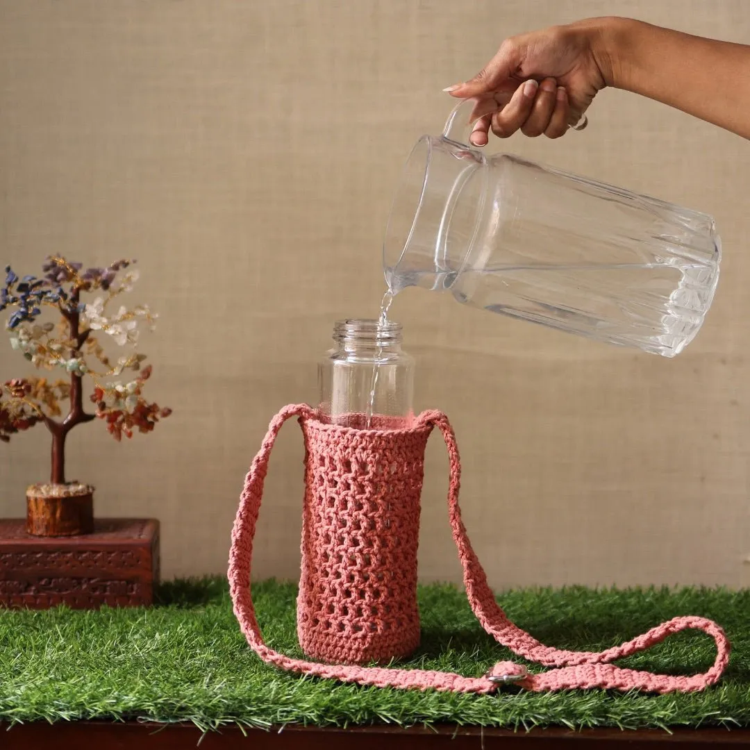 Peach Handmade Crochet Sling Bottle Cover