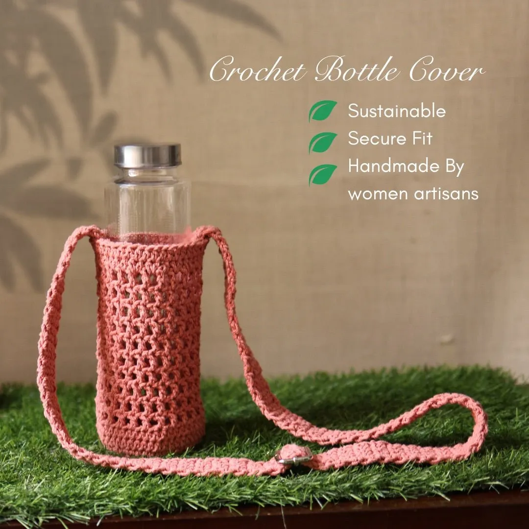 Peach Handmade Crochet Sling Bottle Cover