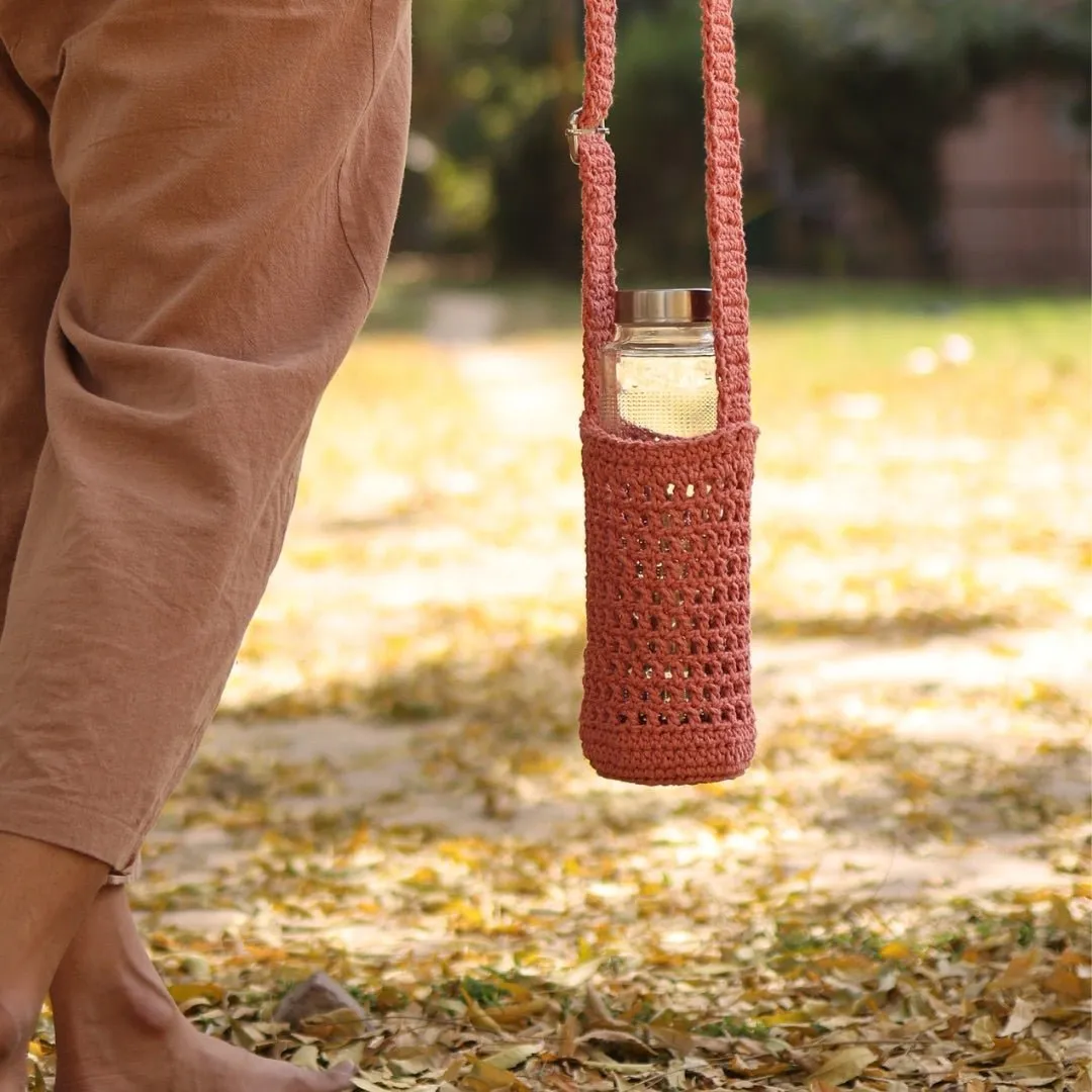 Peach Handmade Crochet Sling Bottle Cover