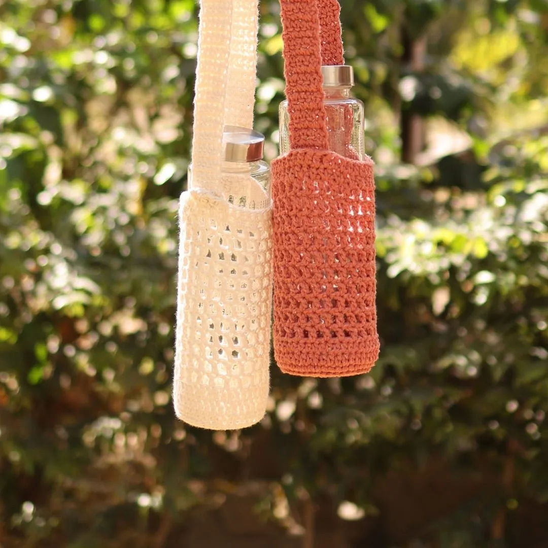 Peach Handmade Crochet Sling Bottle Cover