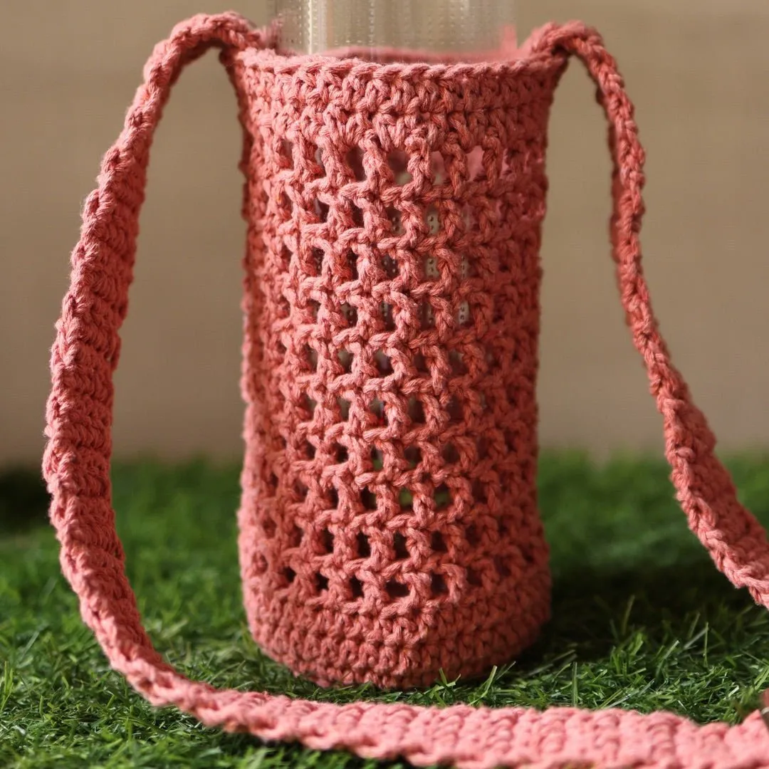 Peach Handmade Crochet Sling Bottle Cover