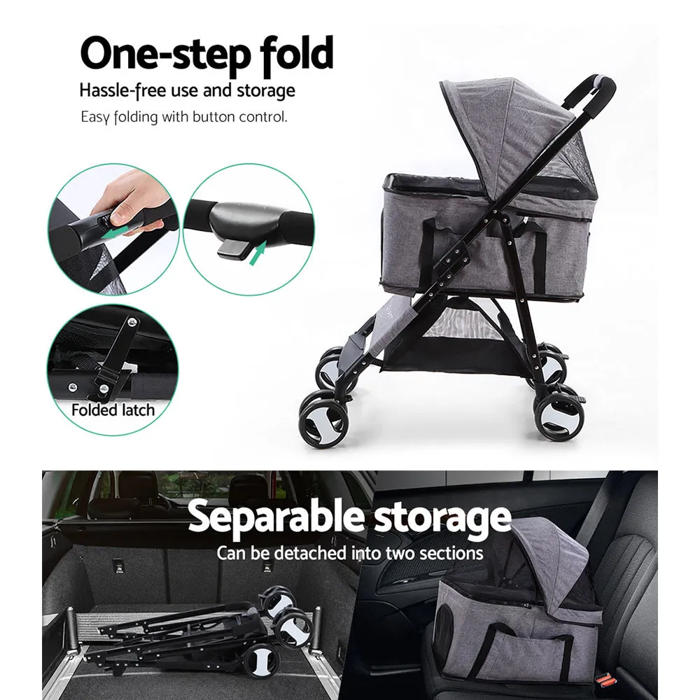 Pet Stroller Dog Carrier Foldable Pram 3 IN 1 Grey Medium