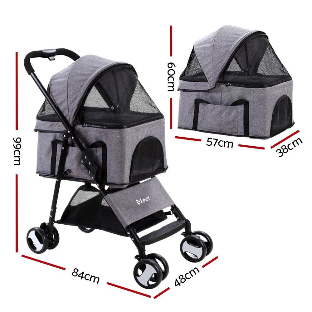 Pet Stroller Dog Carrier Foldable Pram 3 IN 1 Grey Medium