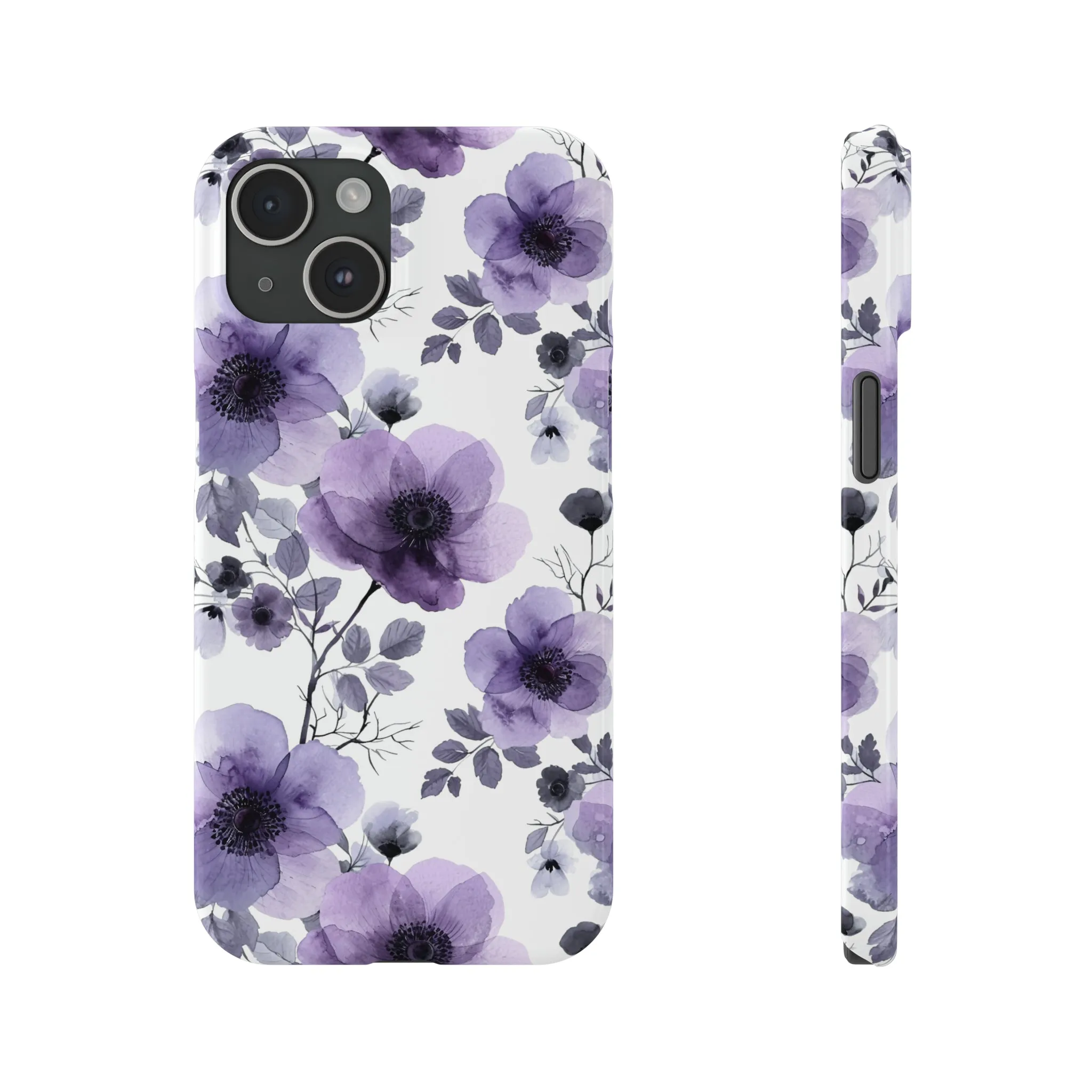 Purple and Black Floral Design Sleek Elegance Wireless-Charging Compatible Phone Case Slim Phone Case compatible with over 20 iphone models