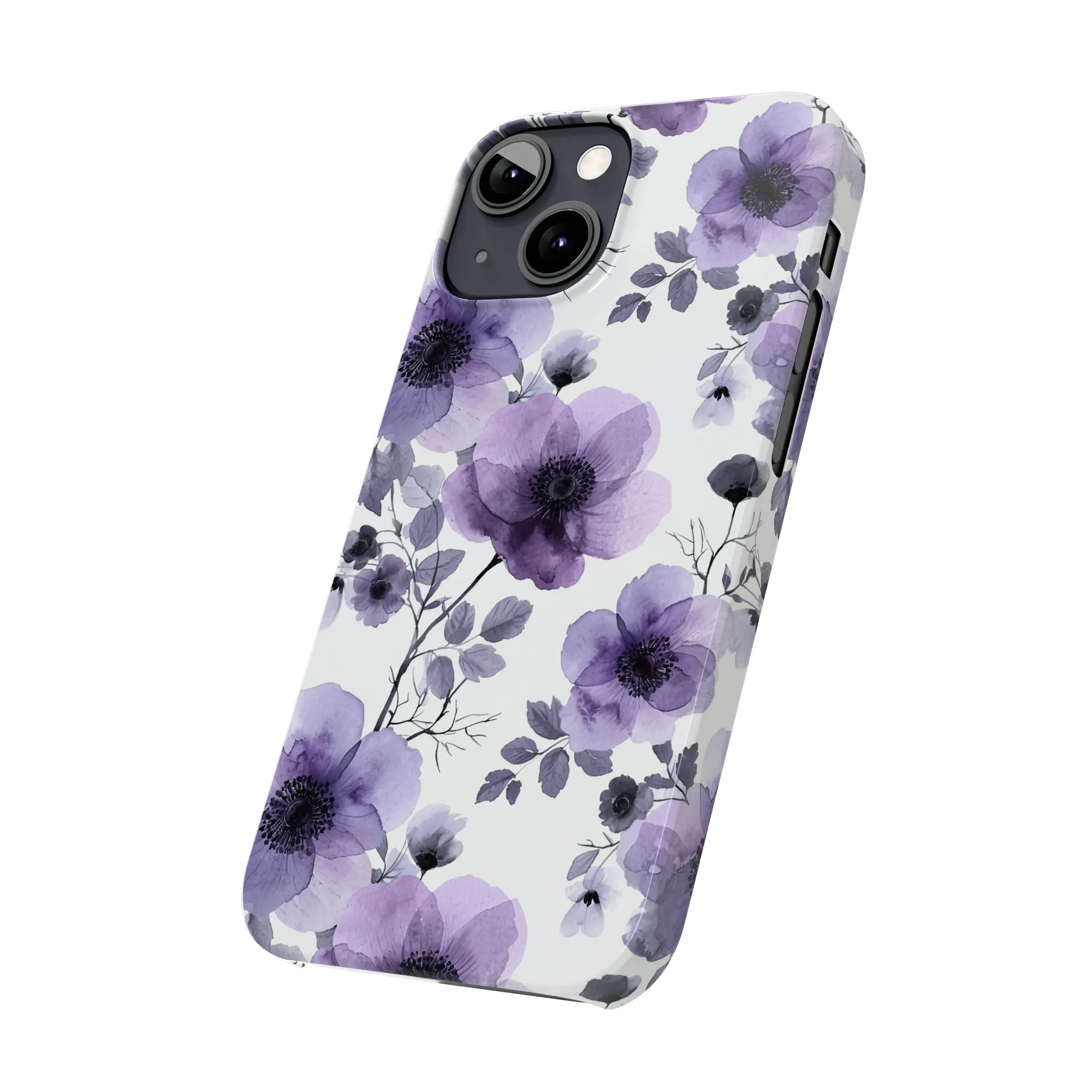 Purple and Black Floral Design Sleek Elegance Wireless-Charging Compatible Phone Case Slim Phone Case compatible with over 20 iphone models