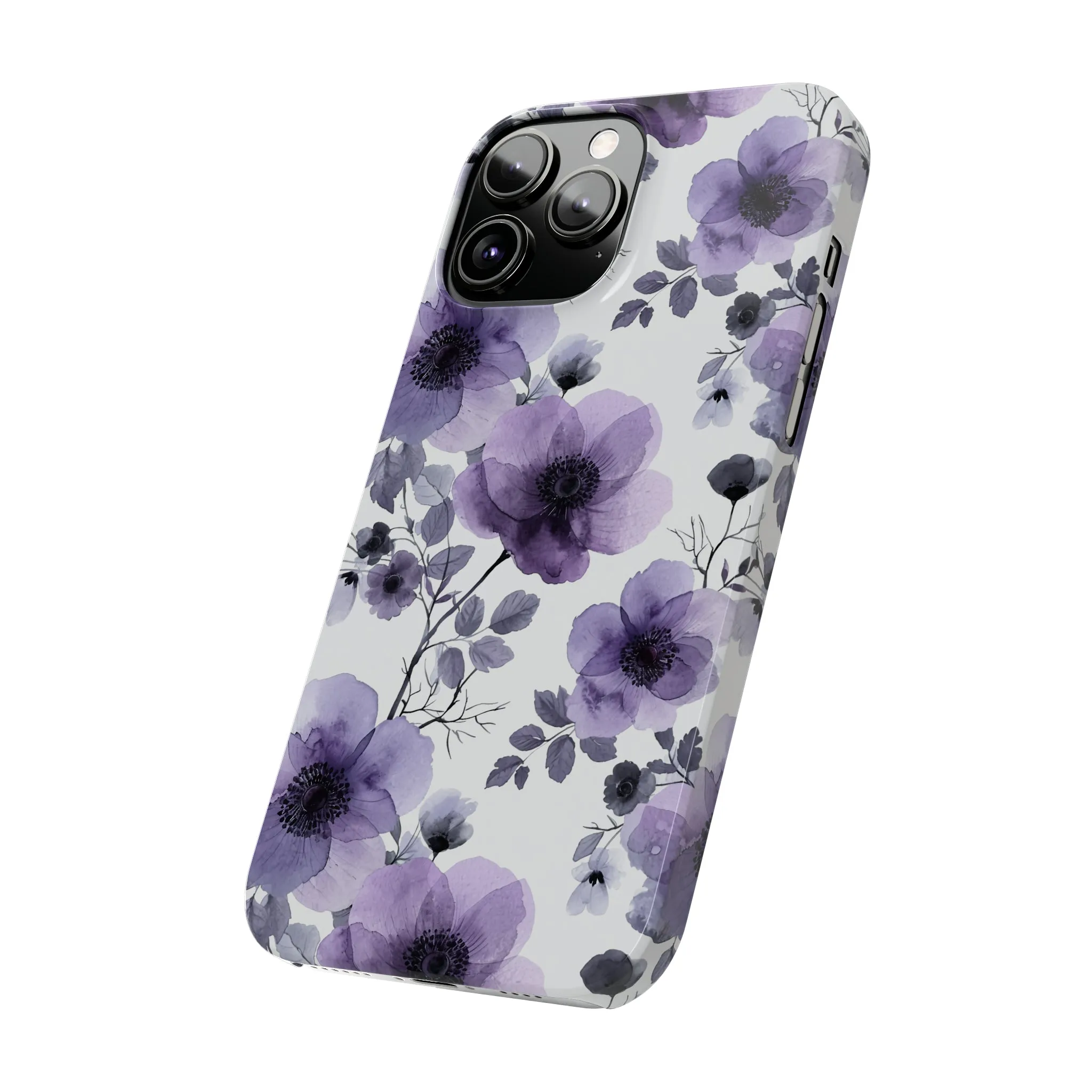 Purple and Black Floral Design Sleek Elegance Wireless-Charging Compatible Phone Case Slim Phone Case compatible with over 20 iphone models