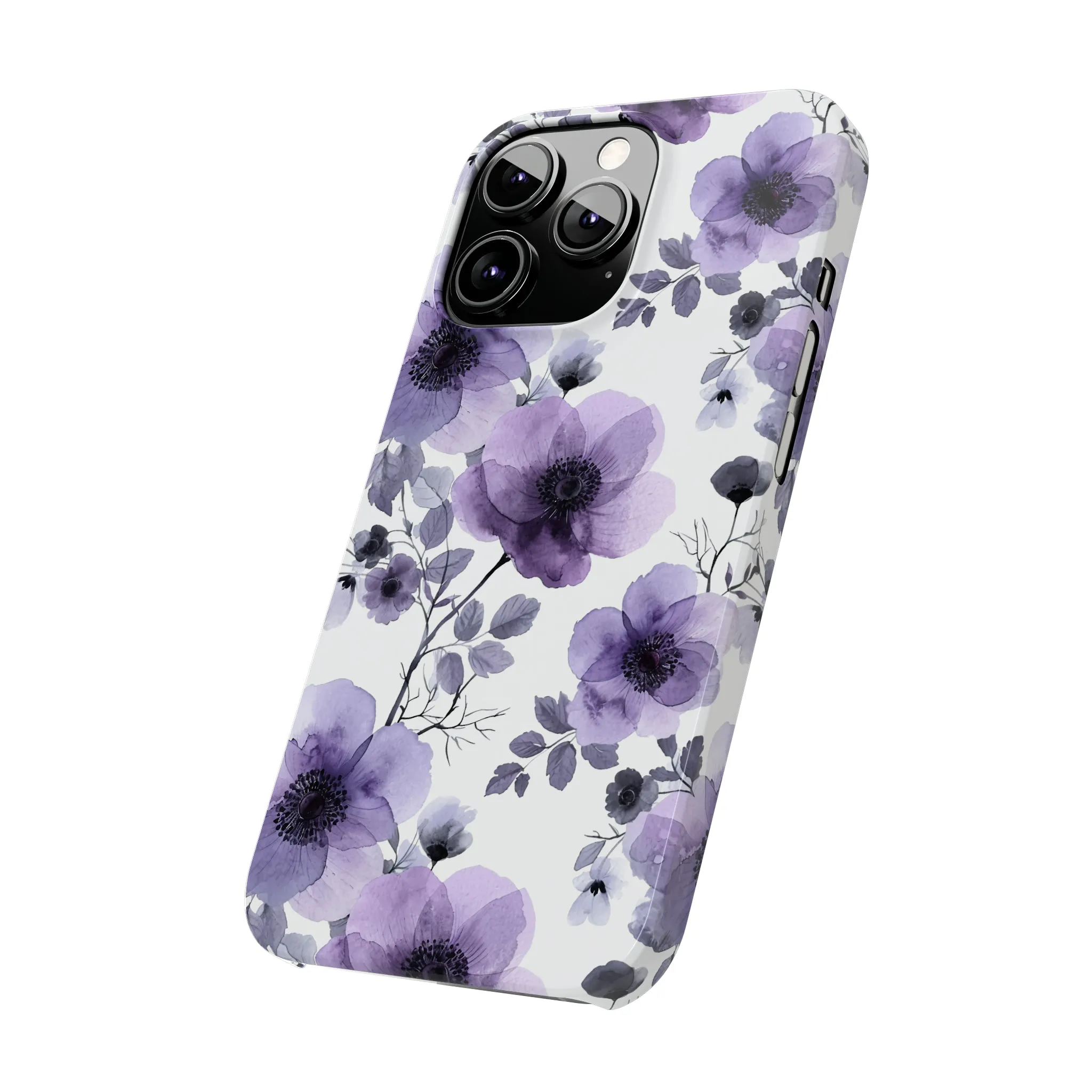 Purple and Black Floral Design Sleek Elegance Wireless-Charging Compatible Phone Case Slim Phone Case compatible with over 20 iphone models