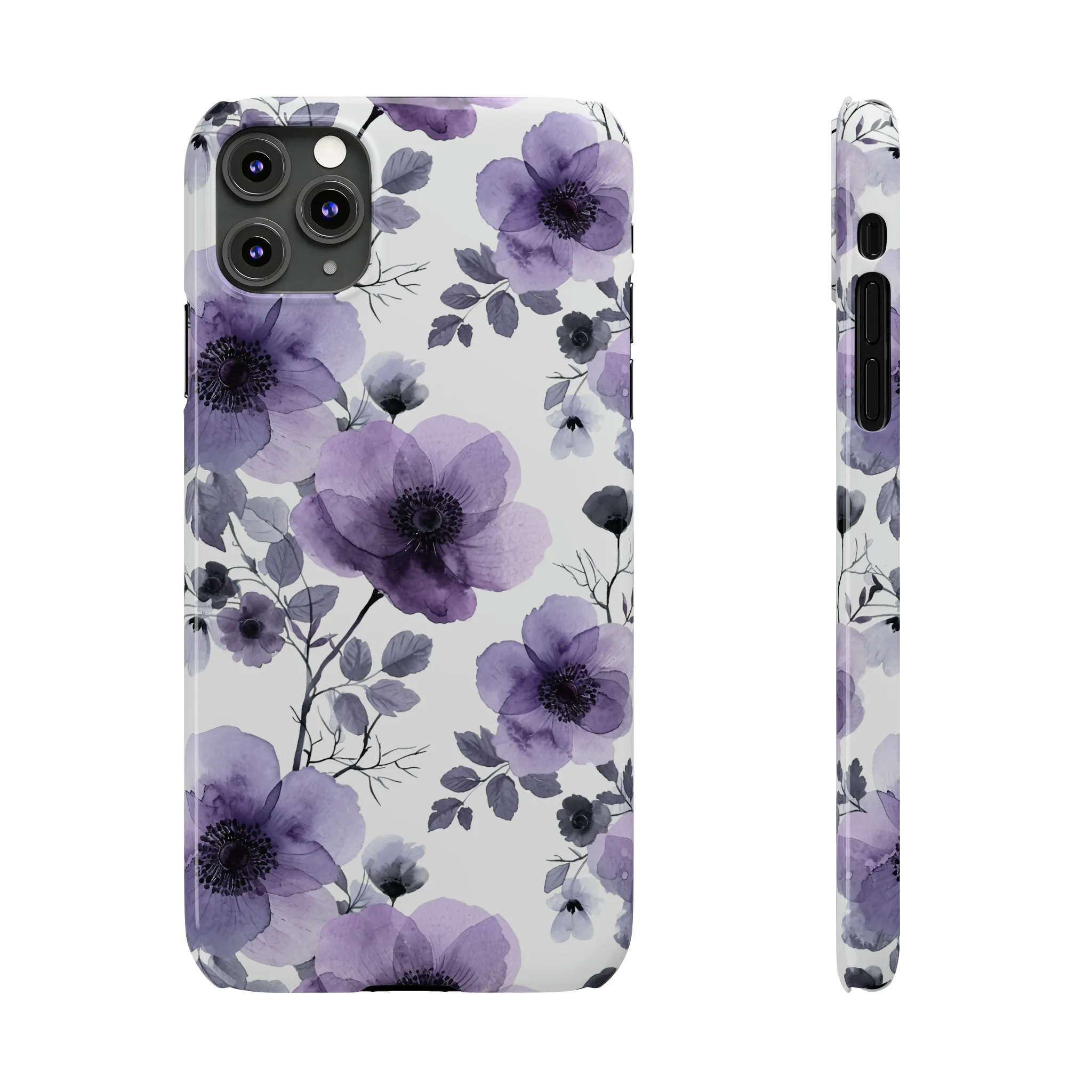 Purple and Black Floral Design Sleek Elegance Wireless-Charging Compatible Phone Case Slim Phone Case compatible with over 20 iphone models