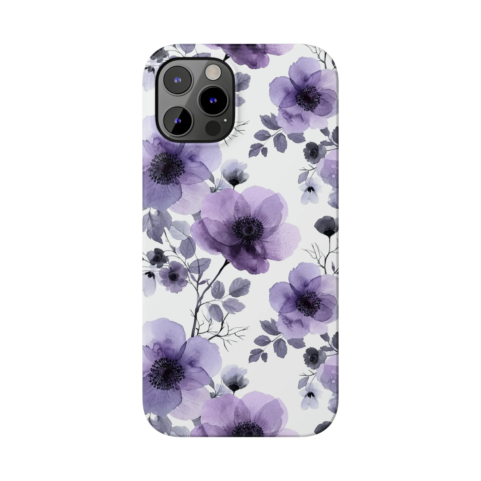 Purple and Black Floral Design Sleek Elegance Wireless-Charging Compatible Phone Case Slim Phone Case compatible with over 20 iphone models