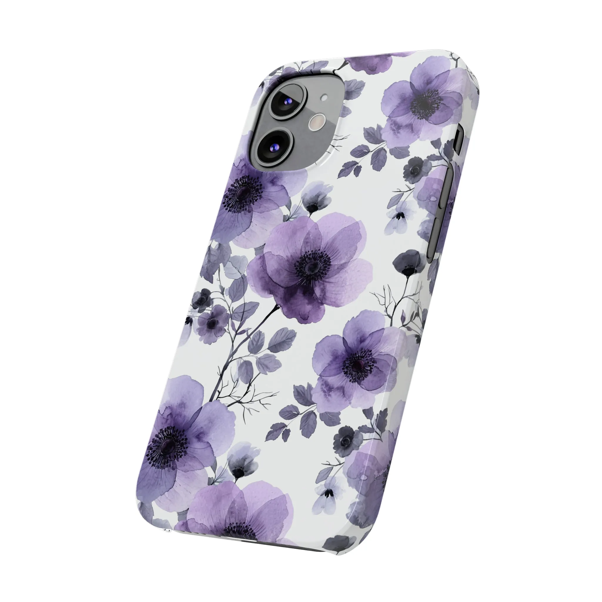 Purple and Black Floral Design Sleek Elegance Wireless-Charging Compatible Phone Case Slim Phone Case compatible with over 20 iphone models