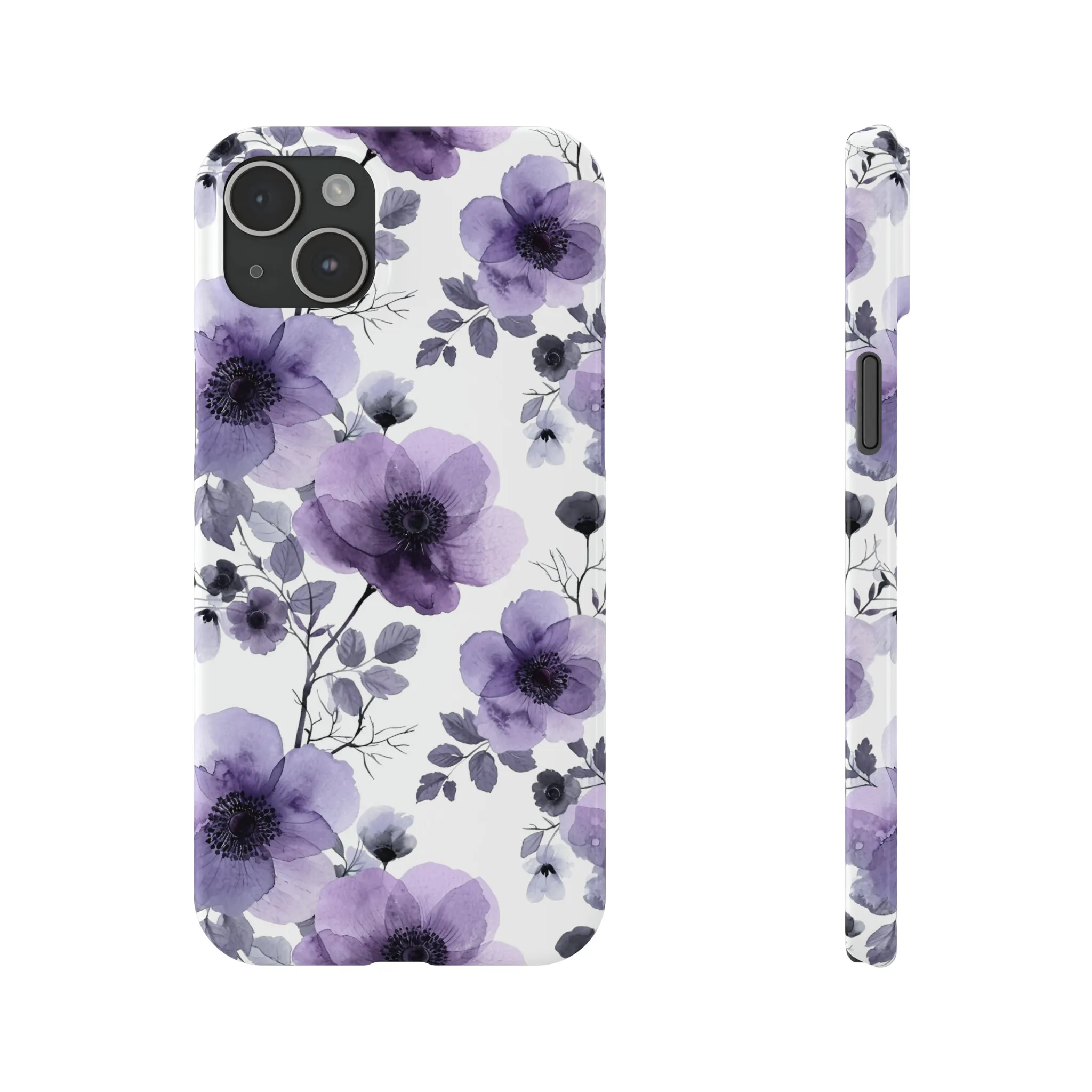 Purple and Black Floral Design Sleek Elegance Wireless-Charging Compatible Phone Case Slim Phone Case compatible with over 20 iphone models