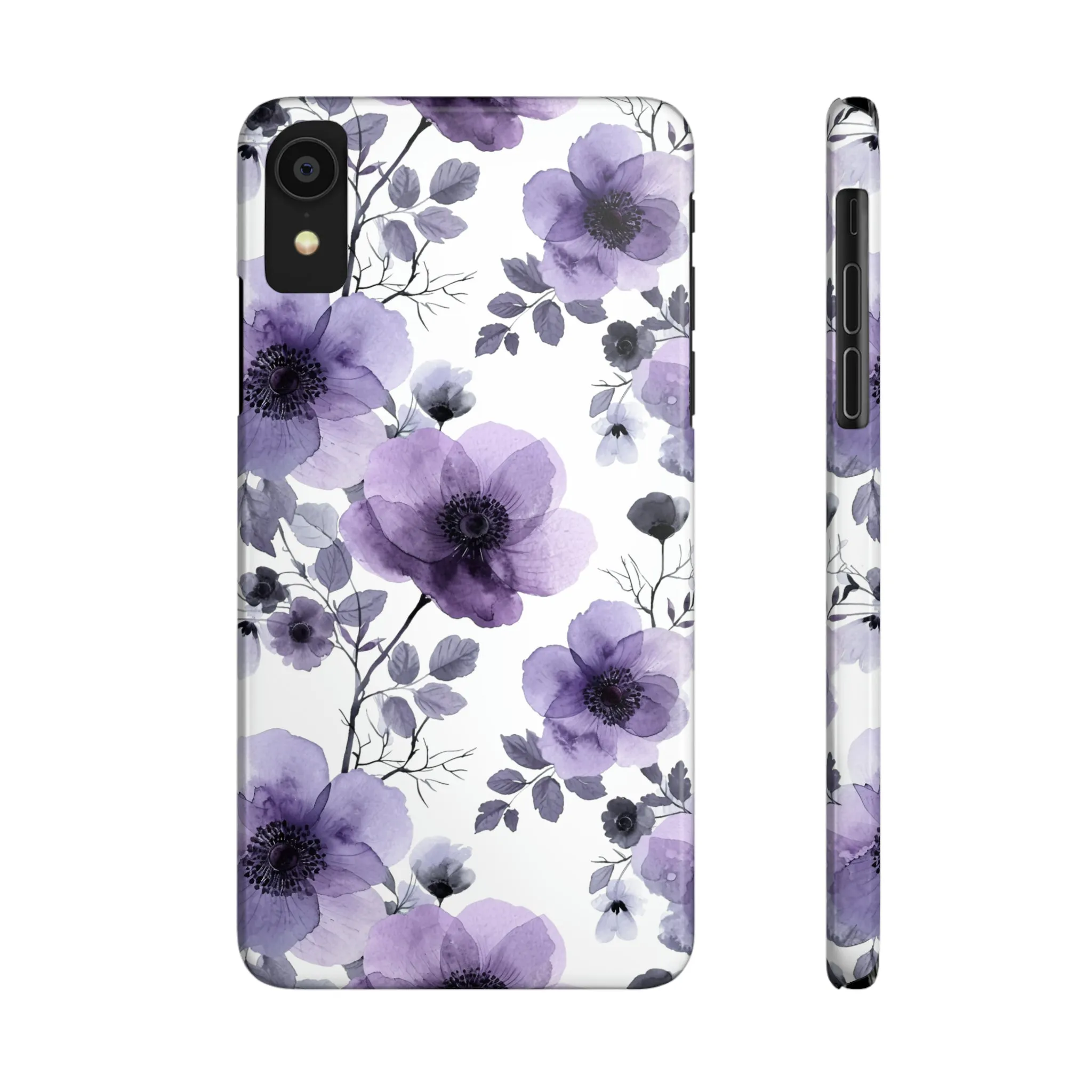 Purple and Black Floral Design Sleek Elegance Wireless-Charging Compatible Phone Case Slim Phone Case compatible with over 20 iphone models