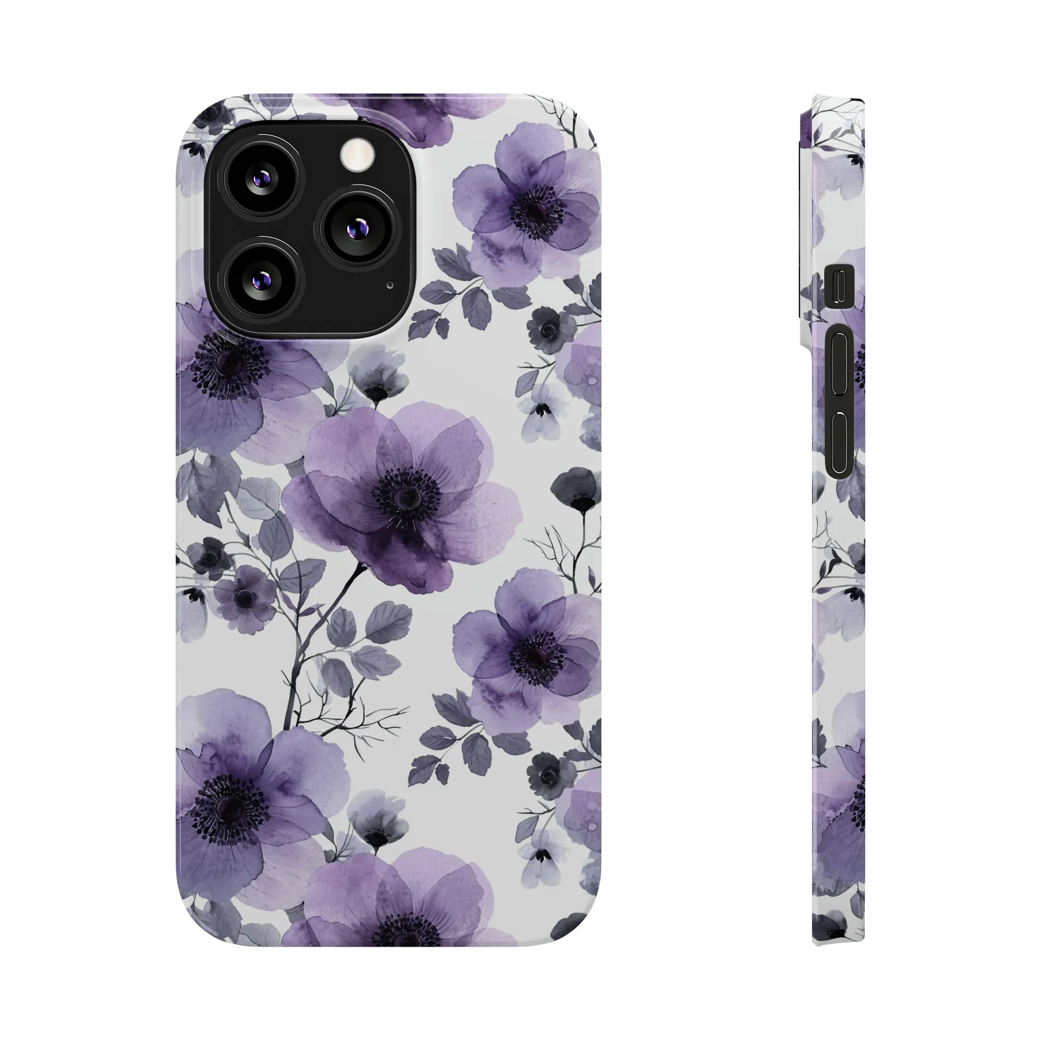 Purple and Black Floral Design Sleek Elegance Wireless-Charging Compatible Phone Case Slim Phone Case compatible with over 20 iphone models