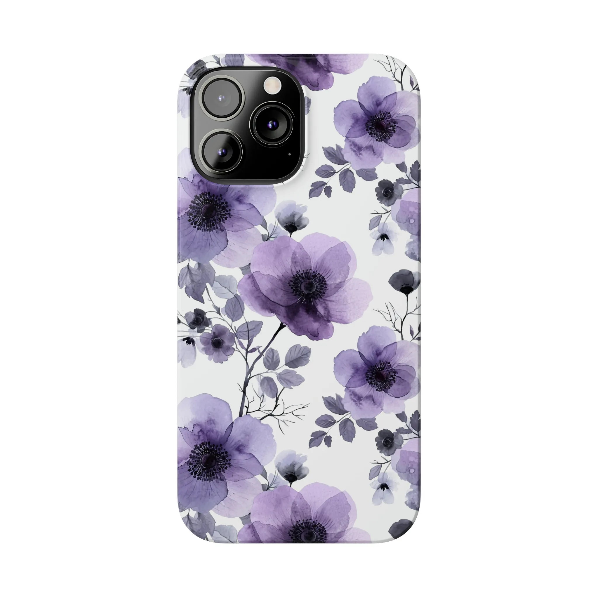 Purple and Black Floral Design Sleek Elegance Wireless-Charging Compatible Phone Case Slim Phone Case compatible with over 20 iphone models